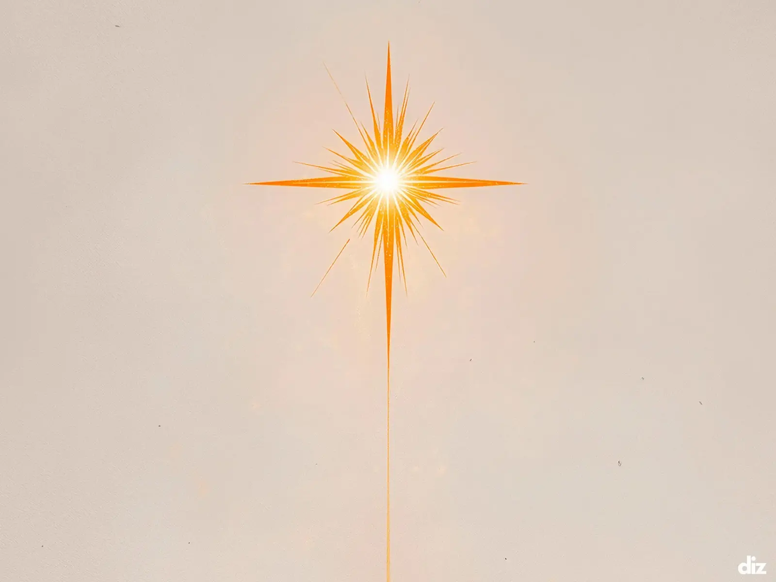 Close-up of eight-point star of bethlehem and pale-gold ray leading to doorway, religious artwork showing adoration