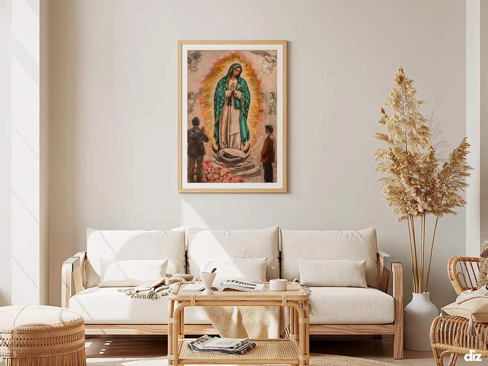 Framed Sacred Heart of Jesus above bed, bedroom sanctuary offering mercy and trust, jesus wall art artwork of jesus
