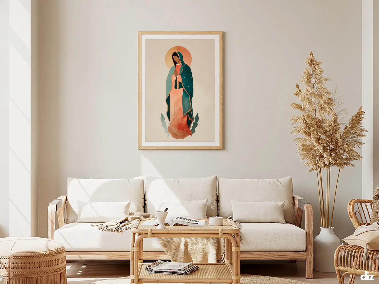 Framed Sacred Heart of Jesus above bed, bedroom sanctuary offering mercy and trust, jesus wall art artwork of jesus