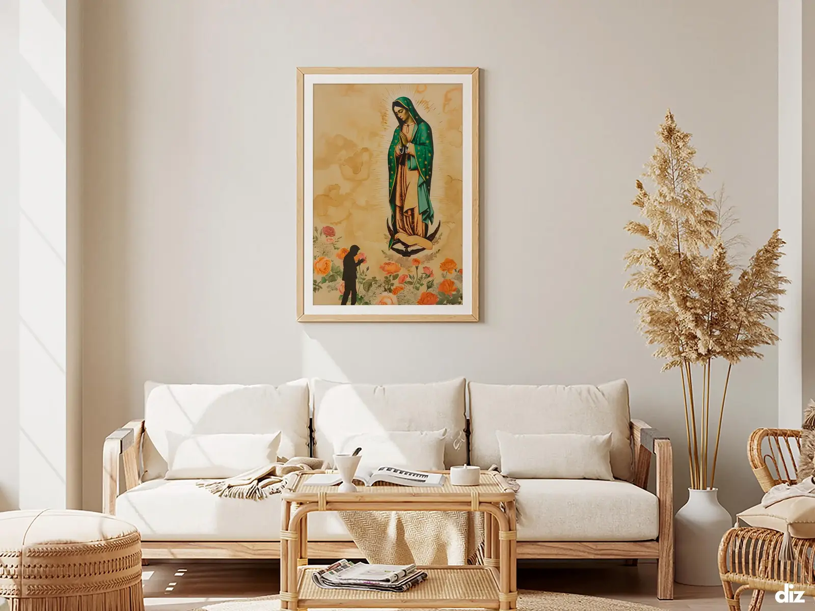 Framed Sacred Heart of Jesus above bed, bedroom sanctuary offering mercy and trust, jesus wall art artwork of jesus