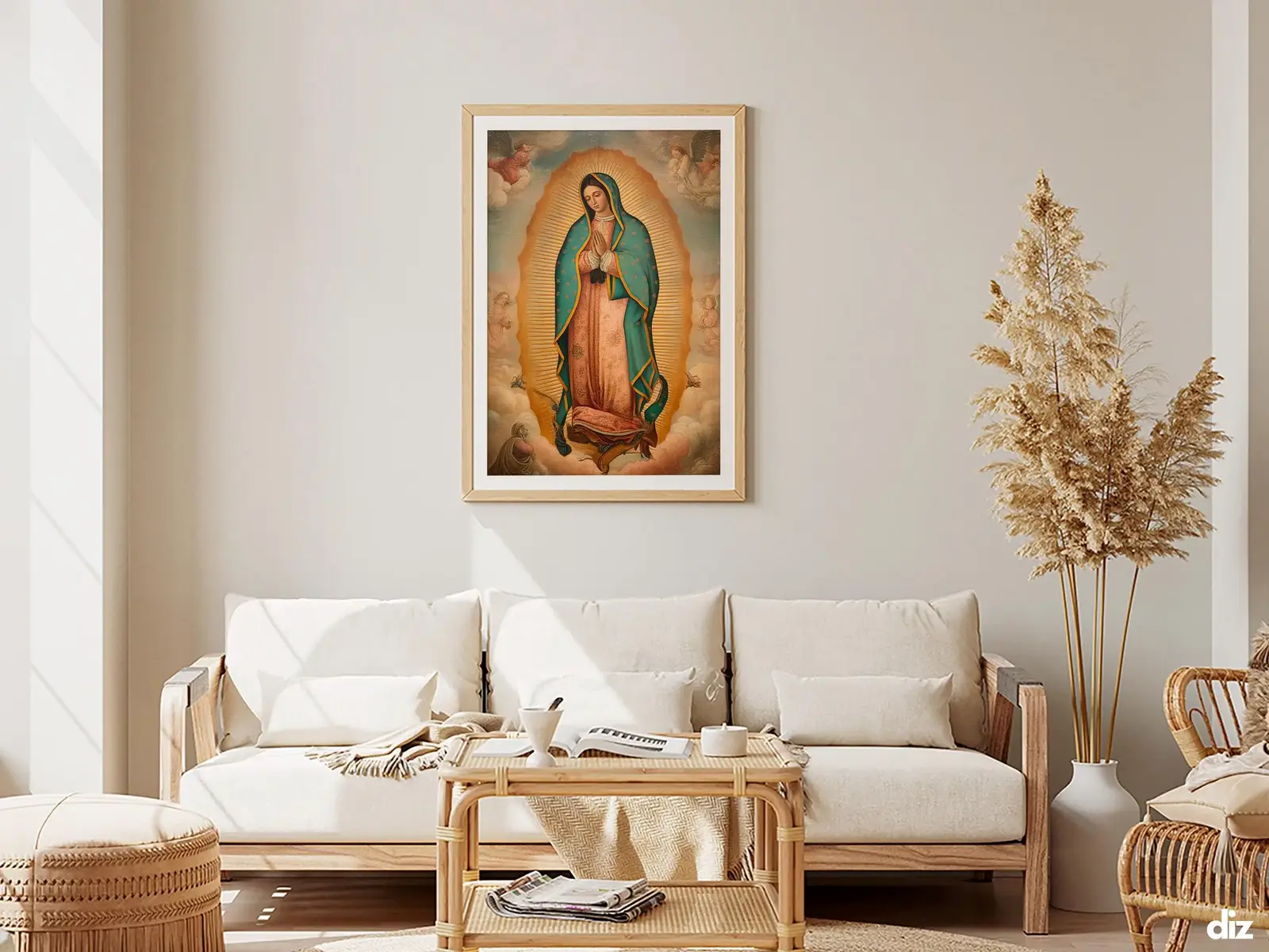 Framed Sacred Heart of Jesus above bed, bedroom sanctuary offering mercy and trust, jesus wall art artwork of jesus