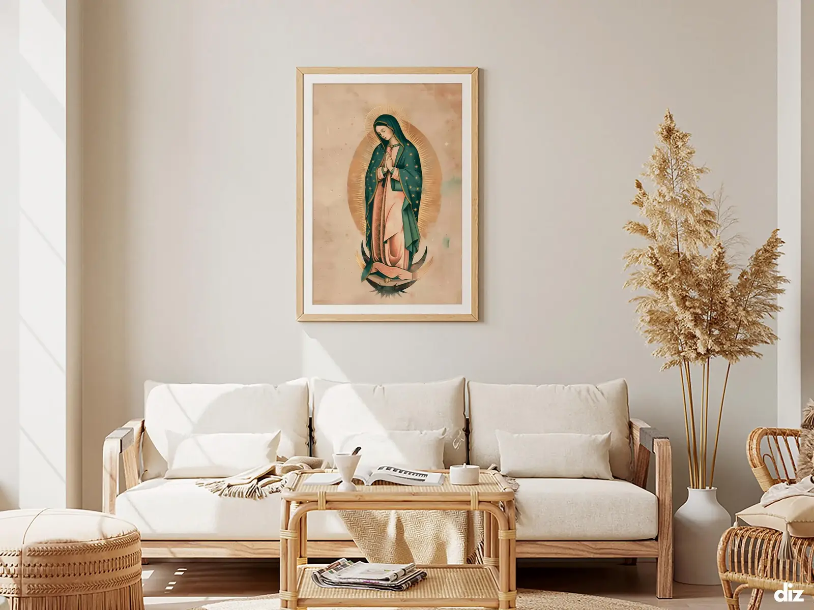 Framed Sacred Heart of Jesus above bed, bedroom sanctuary offering mercy and trust, jesus wall art artwork of jesus