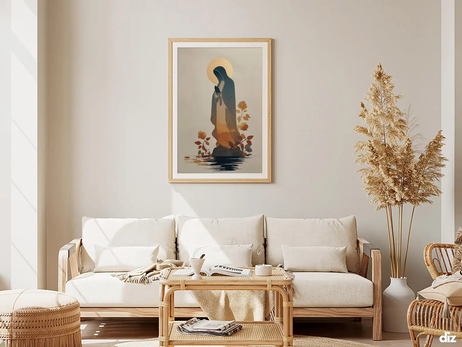 Framed Sacred Heart of Jesus above bed, bedroom sanctuary offering mercy and trust, jesus wall art artwork of jesus