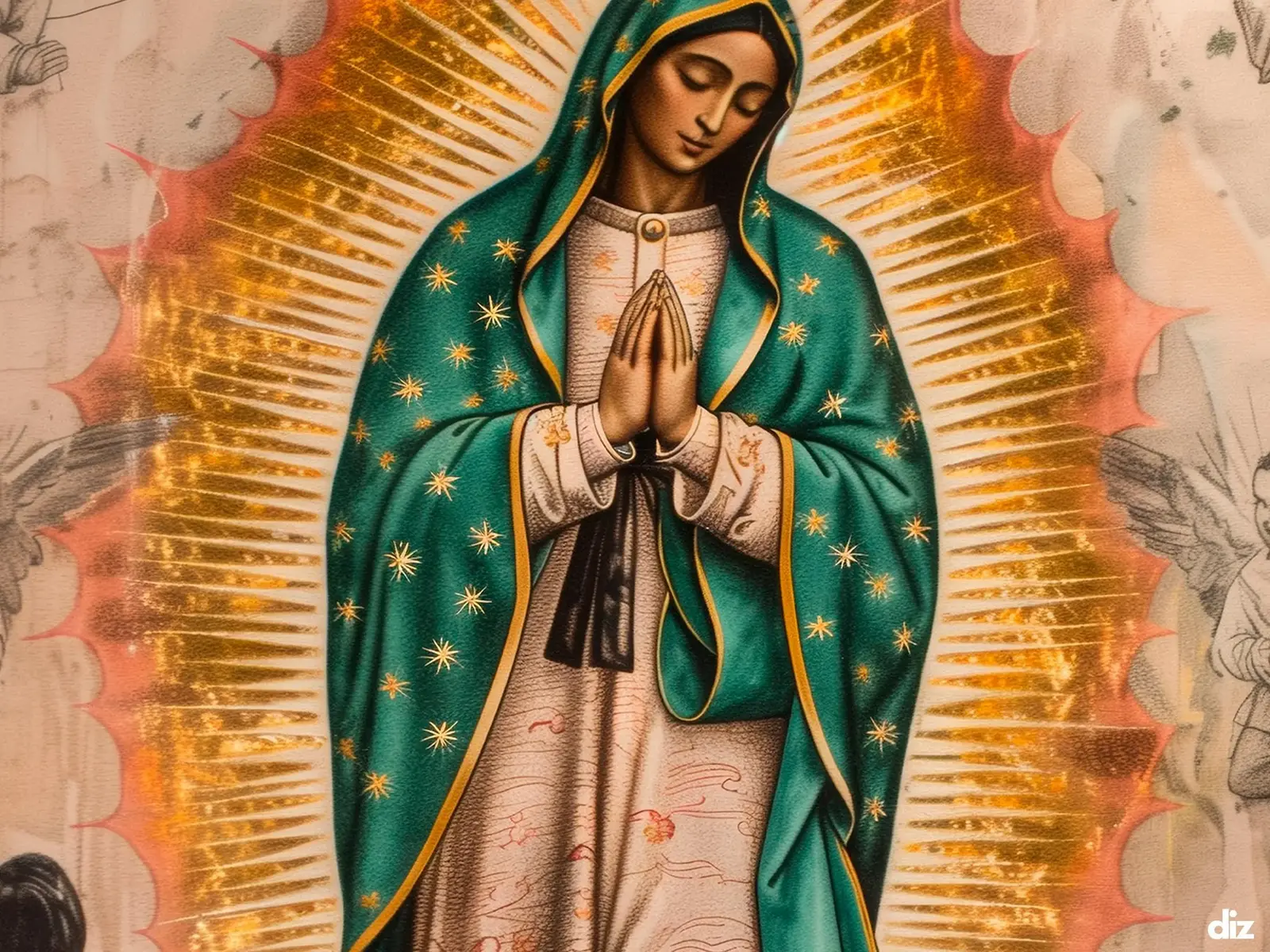 Close-up detail of the flaming Sacred Heart, thorn crown and cross, jesus sacred heart biblical wall art