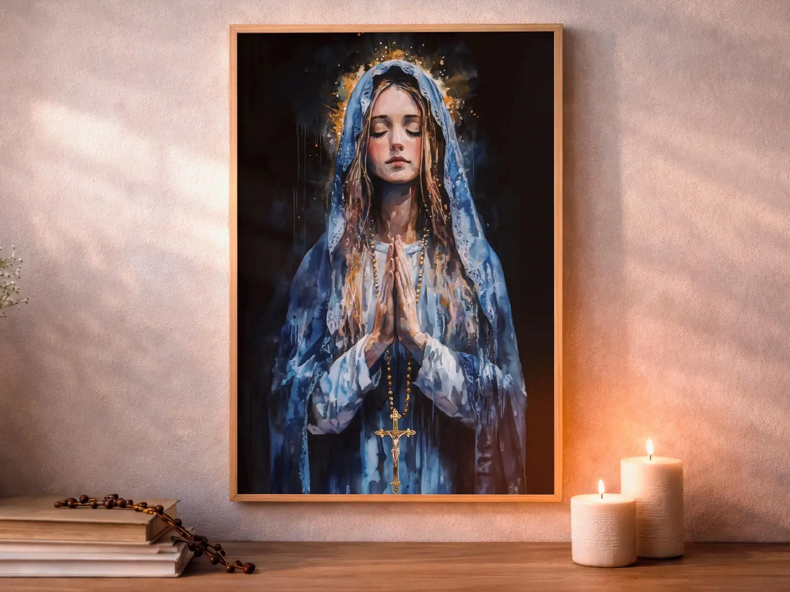 Framed Sacred Heart of Jesus above bed, bedroom sanctuary offering mercy and trust, jesus wall art artwork of jesus