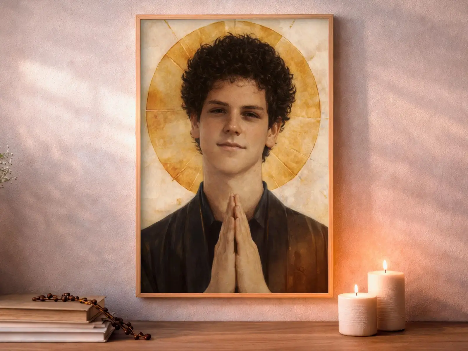 Framed Sacred Heart of Jesus above bed, bedroom sanctuary offering mercy and trust, jesus wall art artwork of jesus