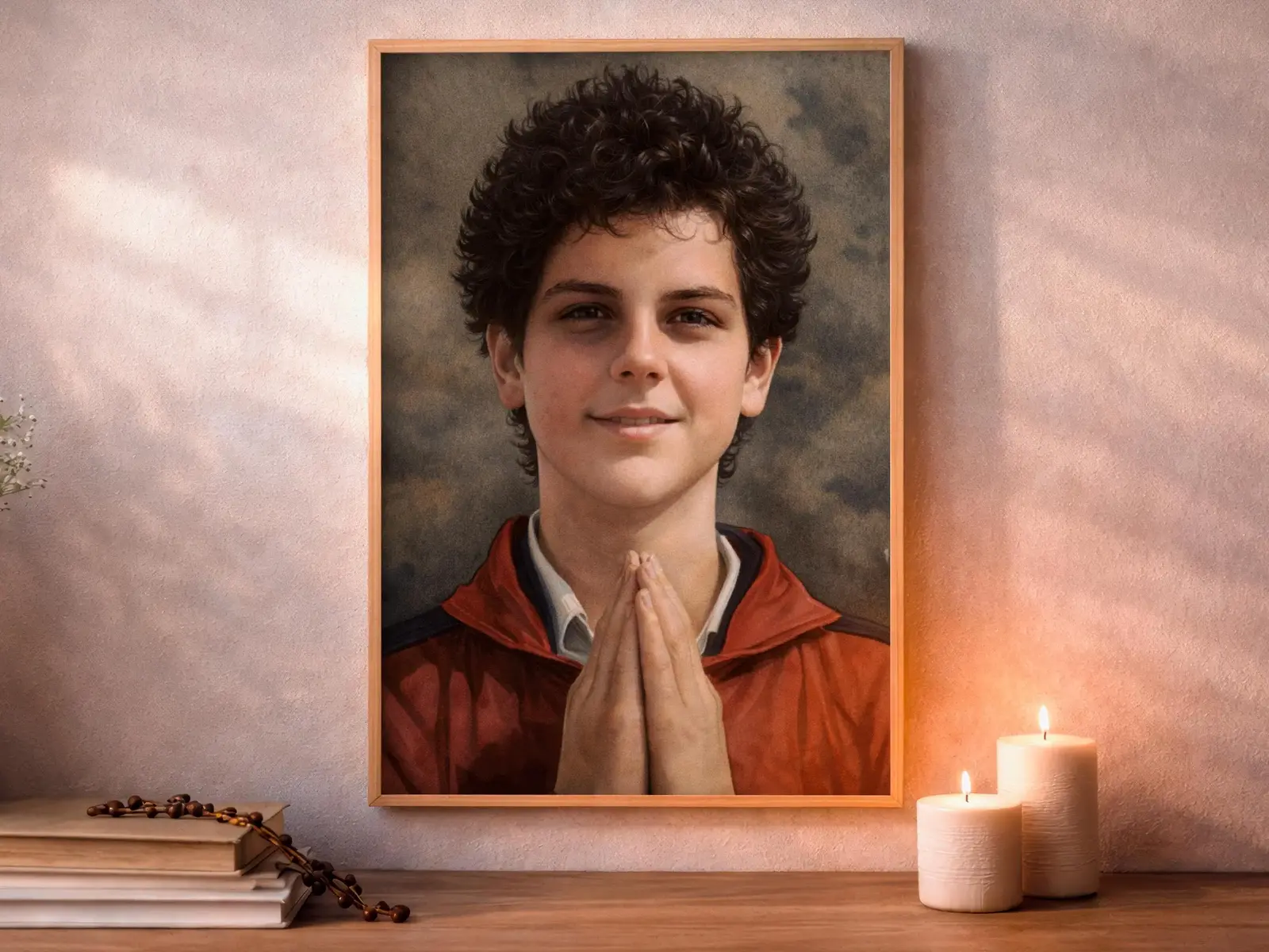 Framed Sacred Heart of Jesus above bed, bedroom sanctuary offering mercy and trust, jesus wall art artwork of jesus