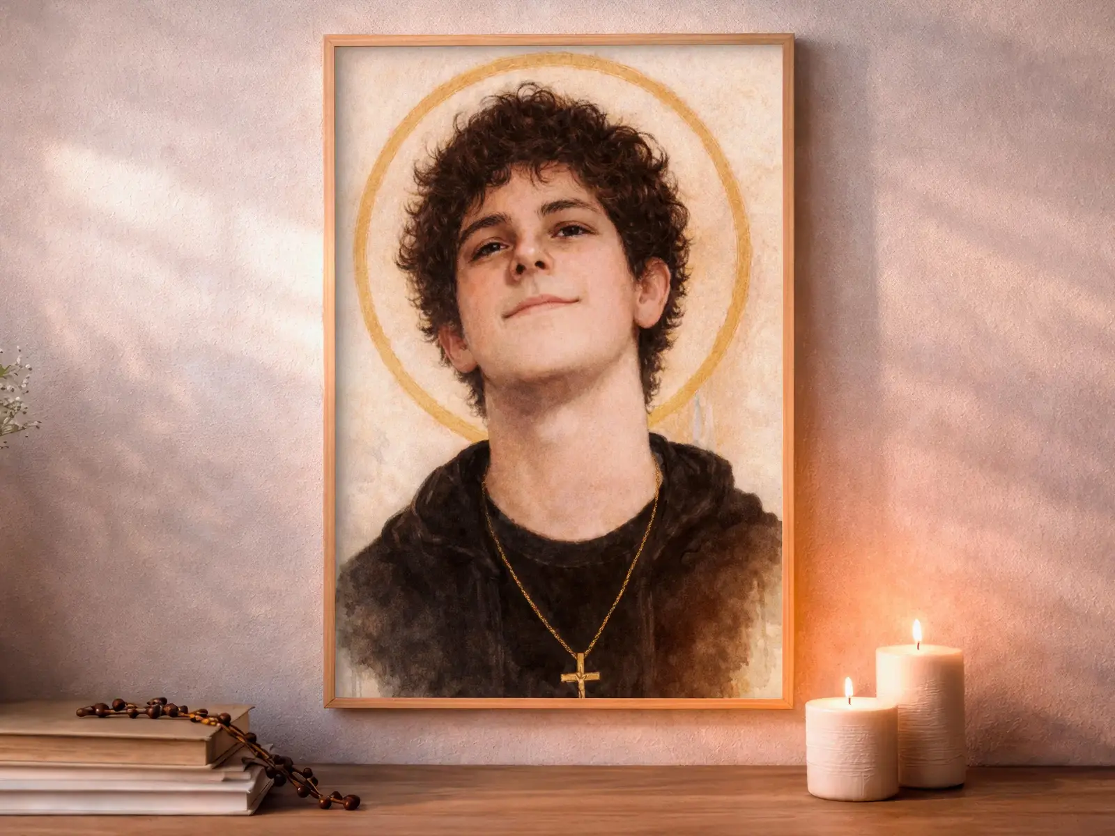 Framed Sacred Heart of Jesus above bed, bedroom sanctuary offering mercy and trust, jesus wall art artwork of jesus