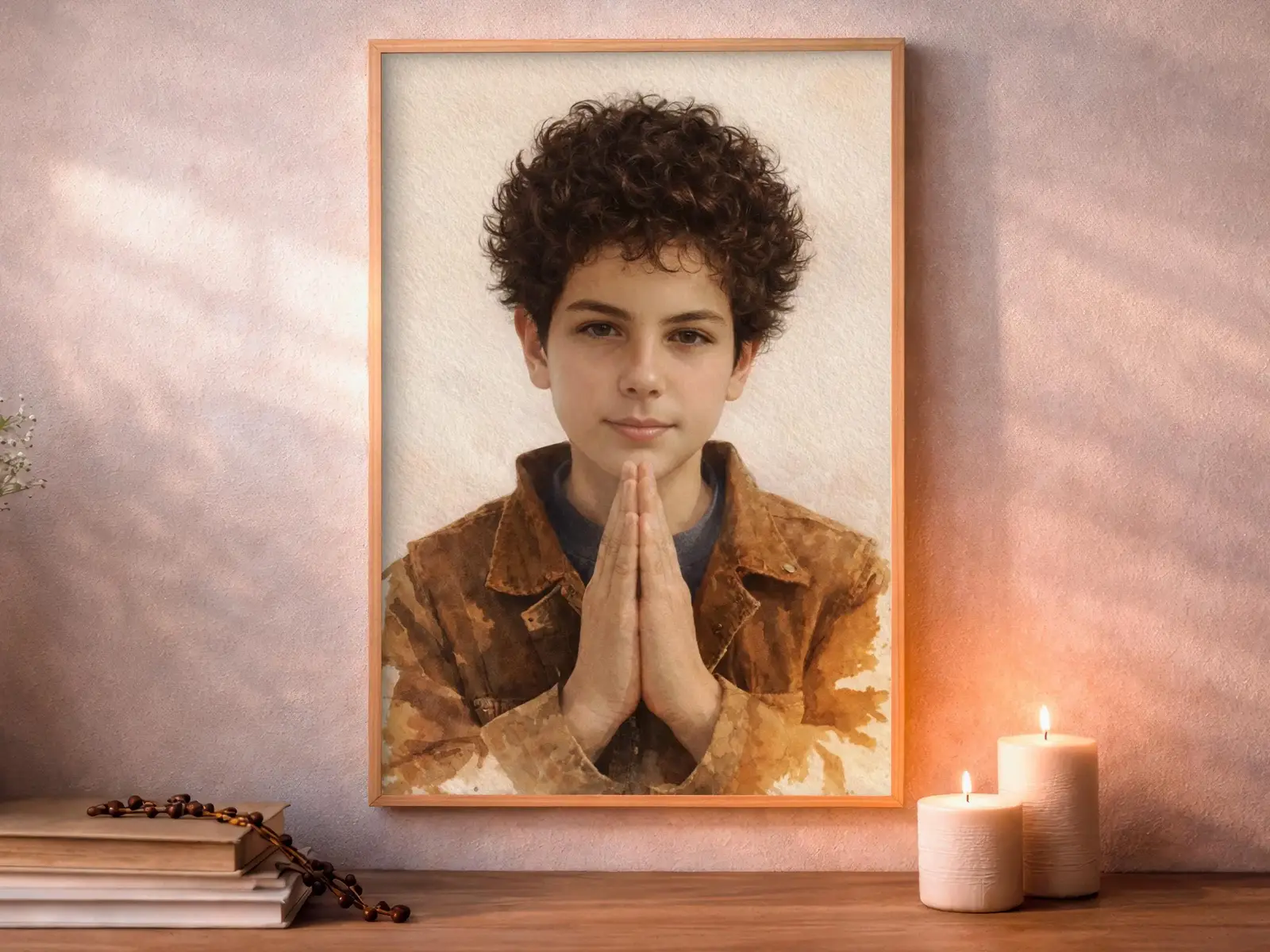 Framed Sacred Heart of Jesus above bed, bedroom sanctuary offering mercy and trust, jesus wall art artwork of jesus