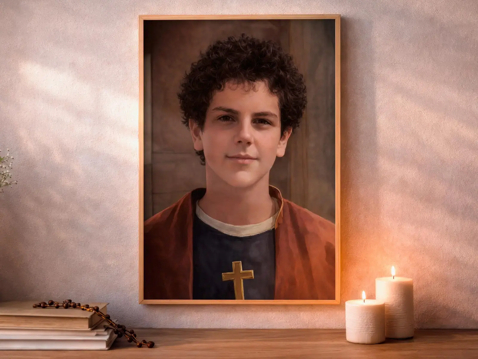 Framed Sacred Heart of Jesus above bed, bedroom sanctuary offering mercy and trust, jesus wall art artwork of jesus