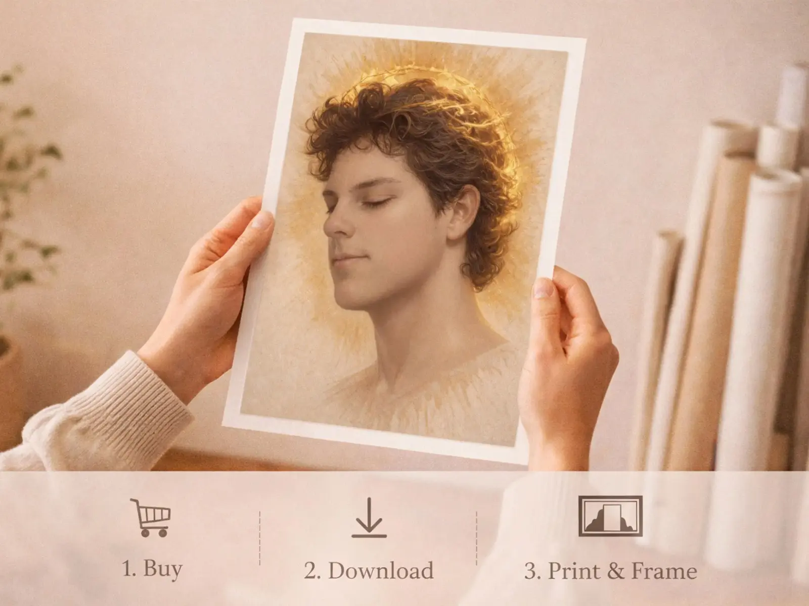 Sacred Heart of Jesus framed above sofa, living room display blending peace and devotion, bible wall art catholic wall art