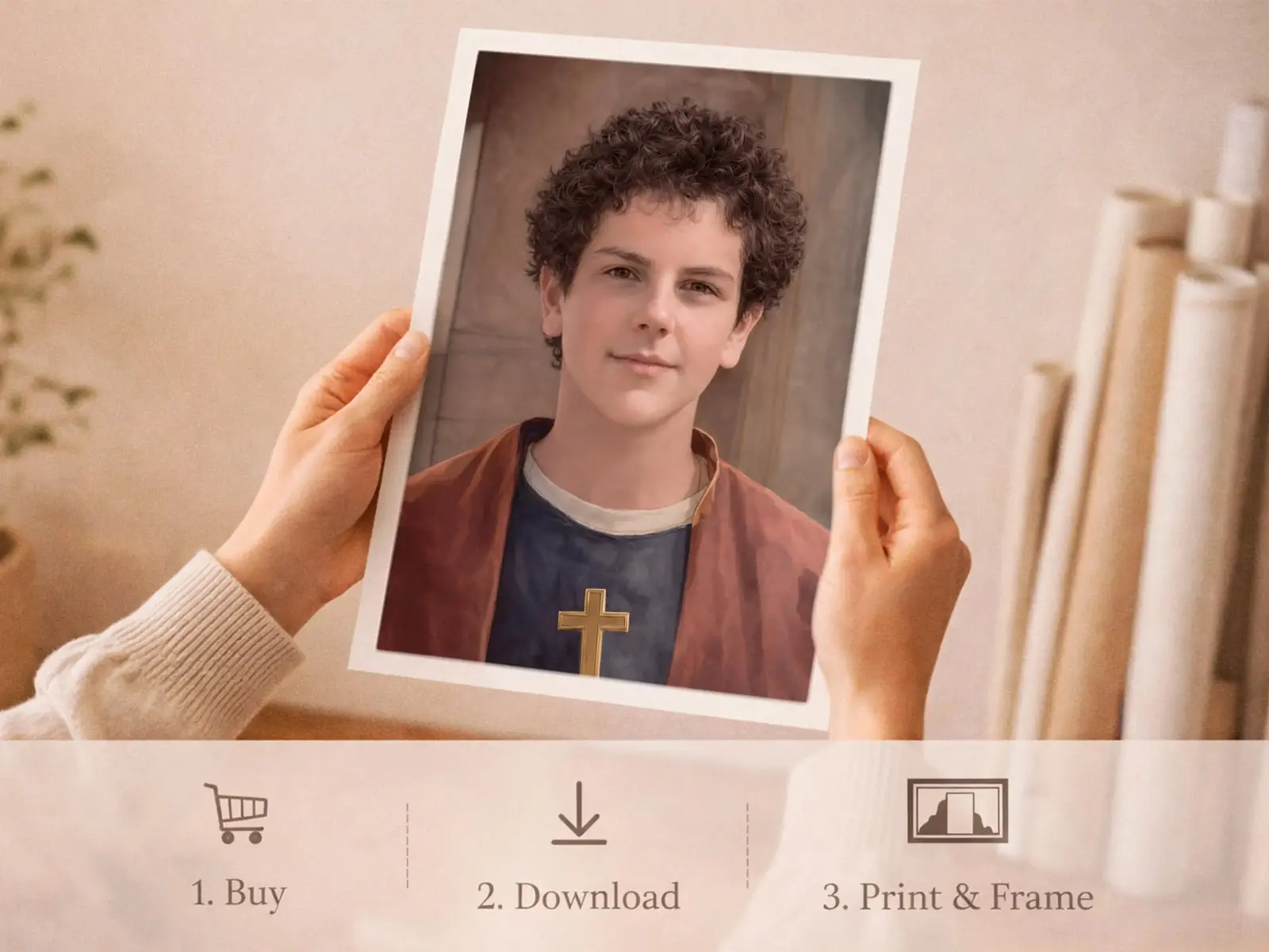 Sacred Heart of Jesus framed above sofa, living room display blending peace and devotion, bible wall art catholic wall art