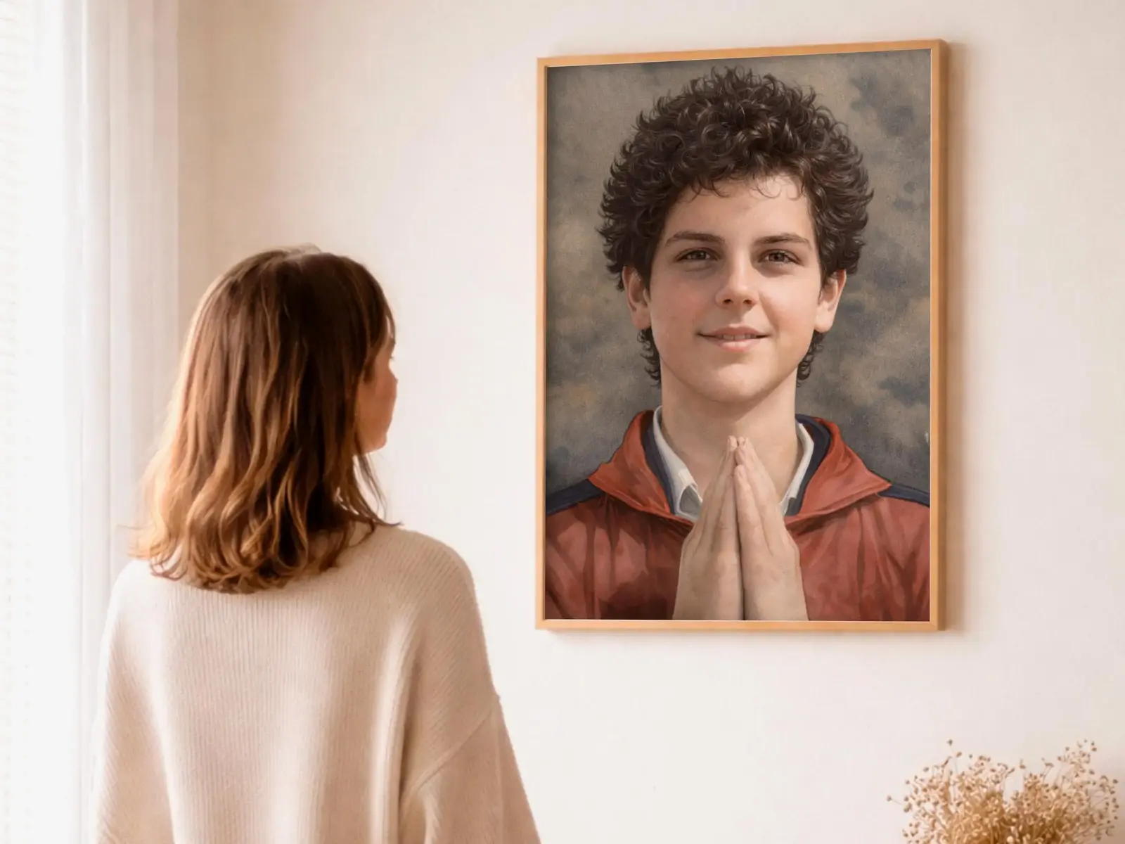 Close-up detail of the flaming Sacred Heart, thorn crown and cross, jesus sacred heart biblical wall art