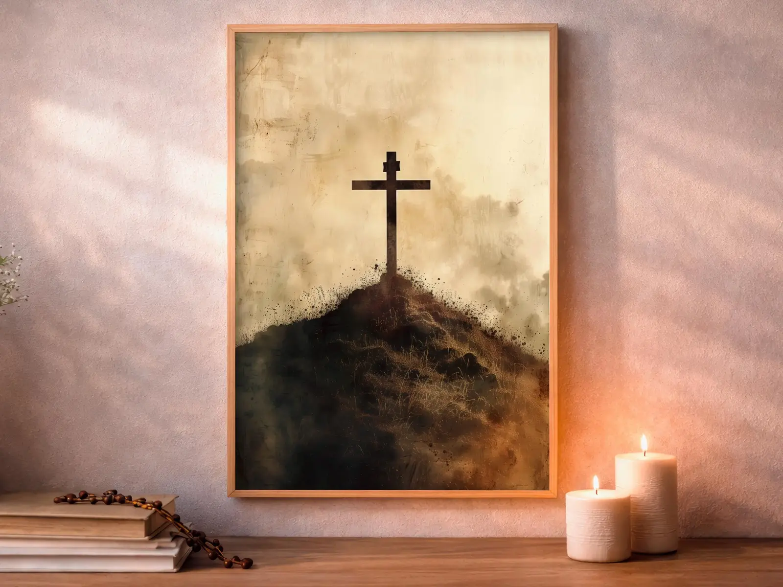 Framed Sacred Heart of Jesus above bed, bedroom sanctuary offering mercy and trust, jesus wall art artwork of jesus