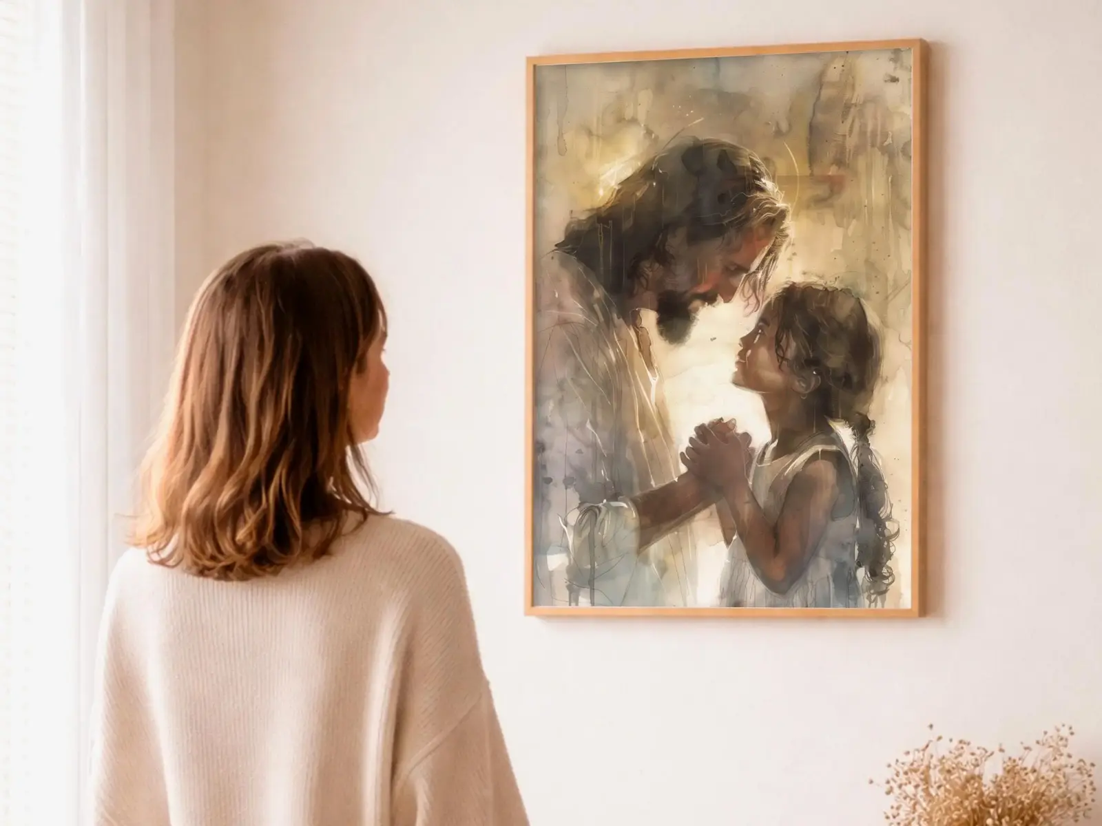 Close-up detail of the flaming Sacred Heart, thorn crown and cross, jesus sacred heart biblical wall art