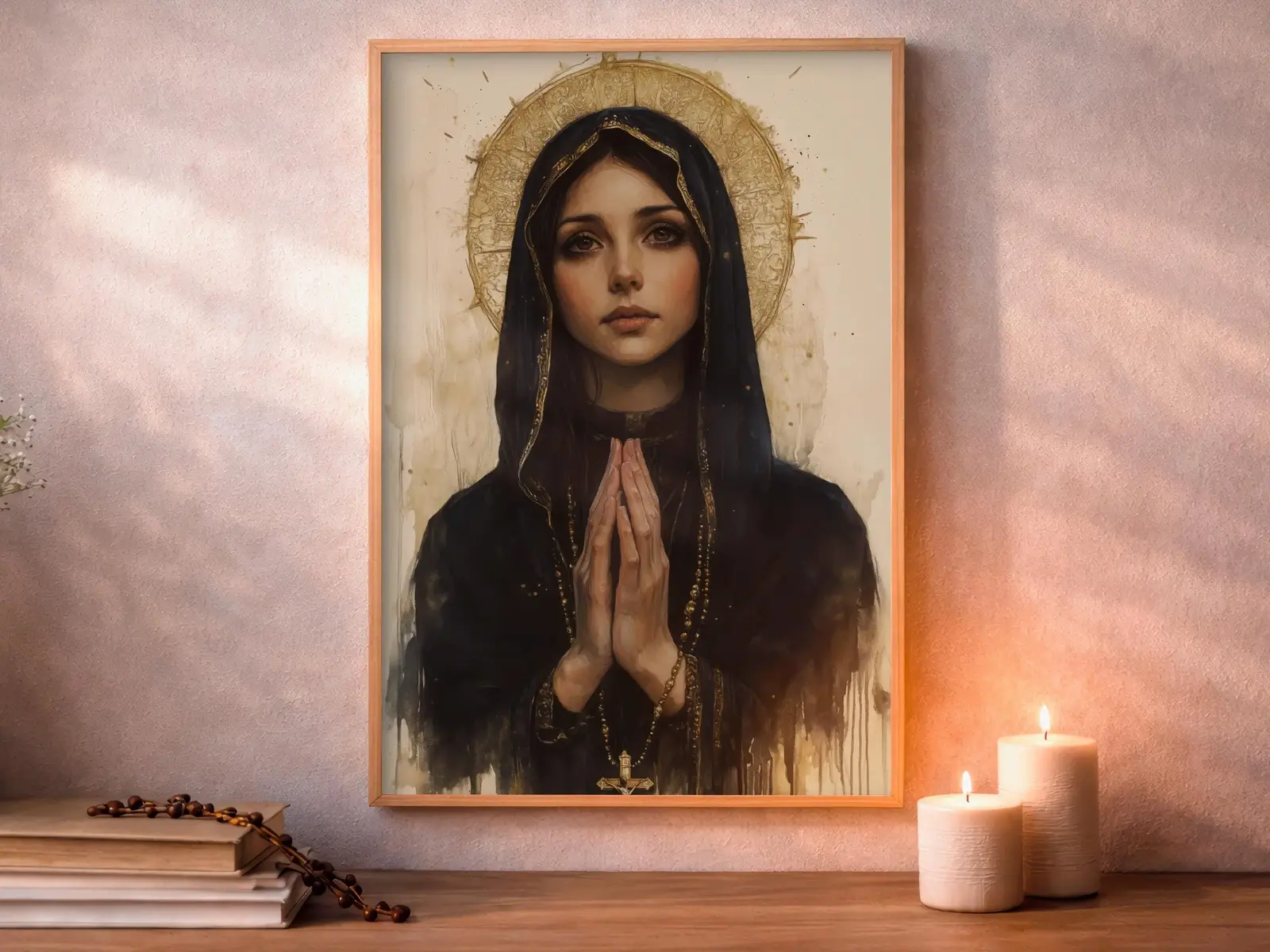 Framed Sacred Heart of Jesus above bed, bedroom sanctuary offering mercy and trust, jesus wall art artwork of jesus