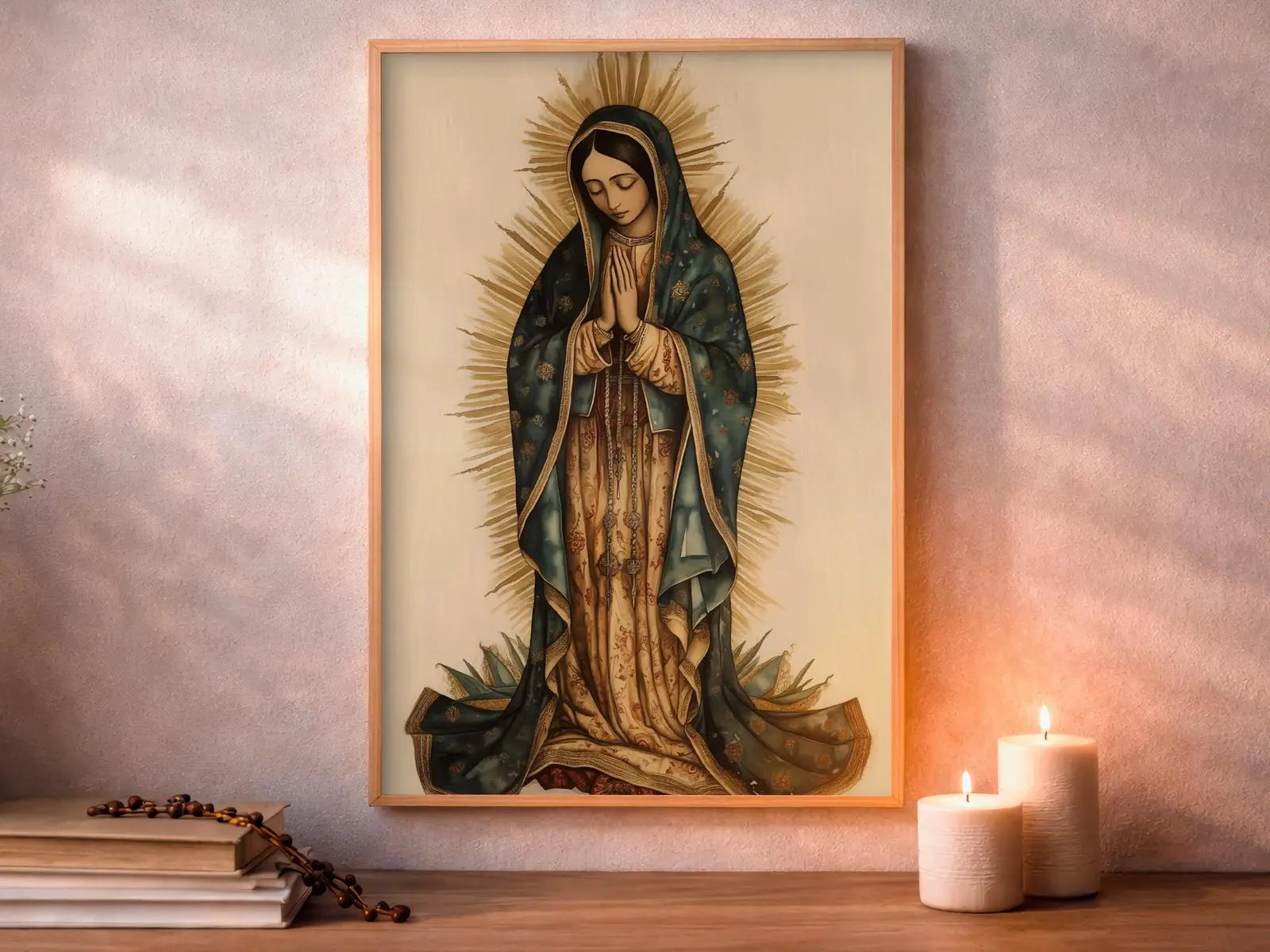 Framed Sacred Heart of Jesus above bed, bedroom sanctuary offering mercy and trust, jesus wall art artwork of jesus