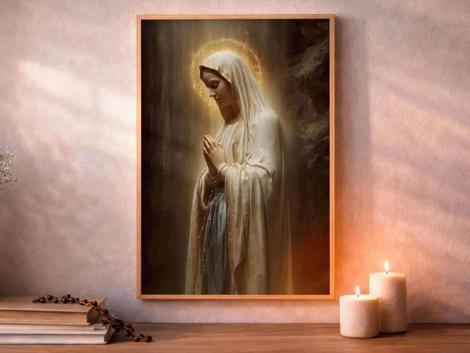 Framed Sacred Heart of Jesus above bed, bedroom sanctuary offering mercy and trust, jesus wall art artwork of jesus