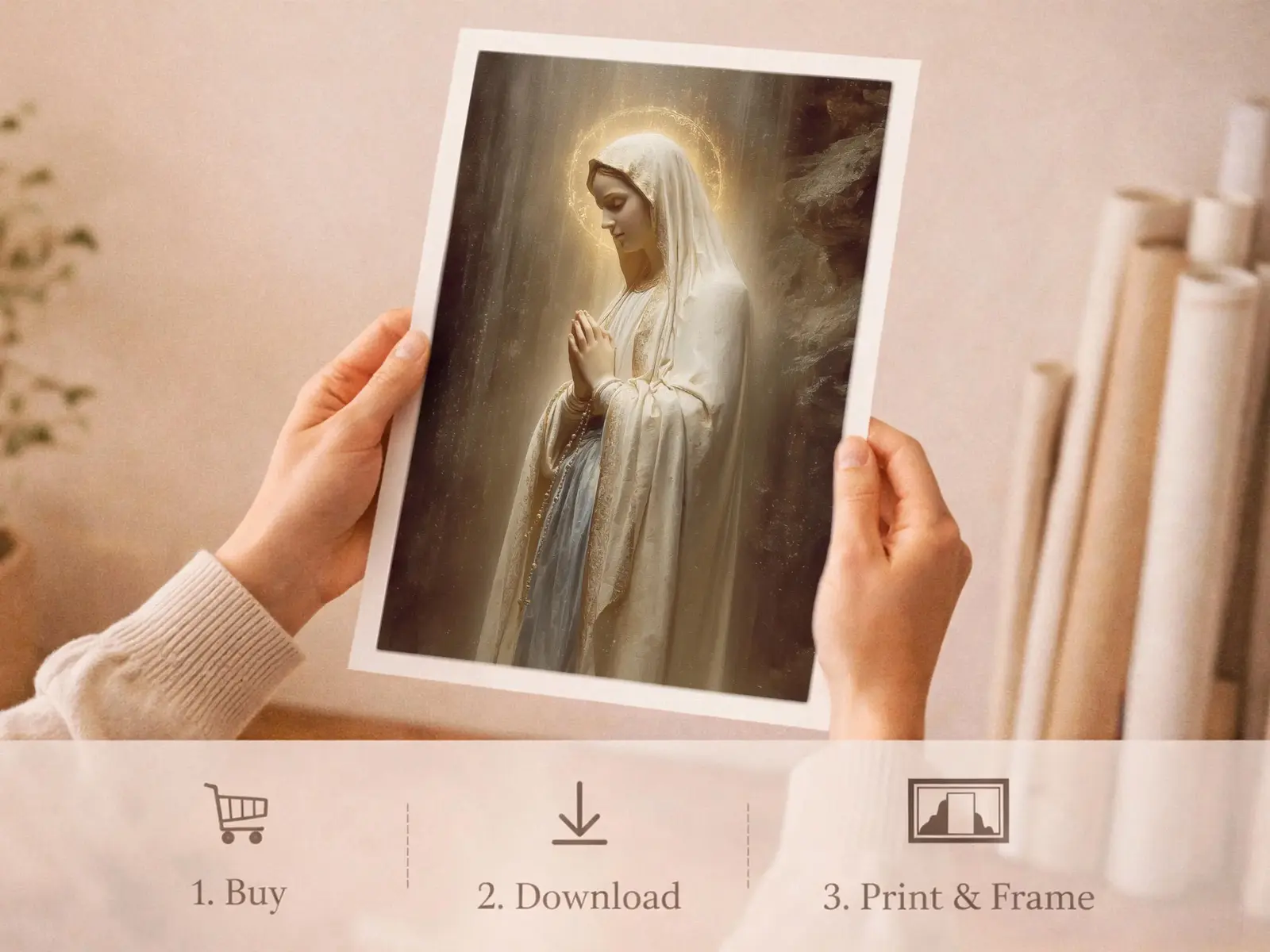 Sacred Heart of Jesus framed above sofa, living room display blending peace and devotion, bible wall art catholic wall art