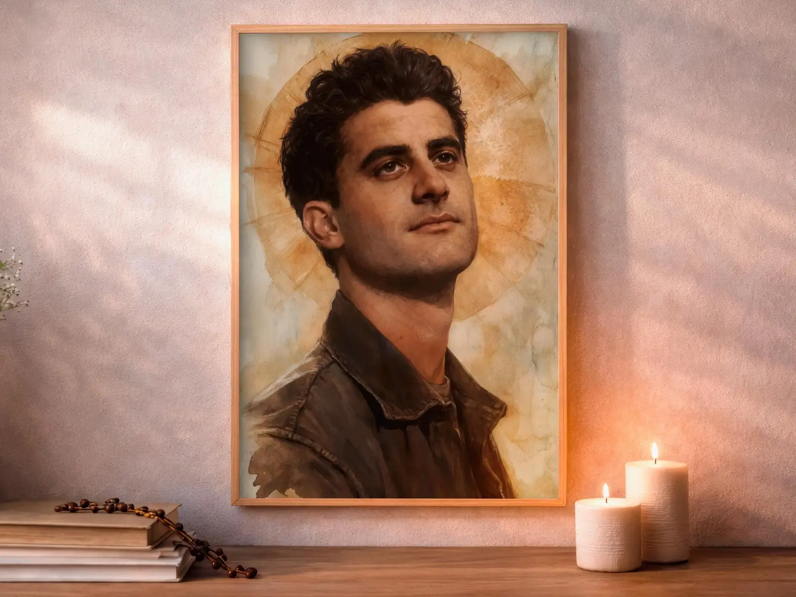 Framed Sacred Heart of Jesus above bed, bedroom sanctuary offering mercy and trust, jesus wall art artwork of jesus