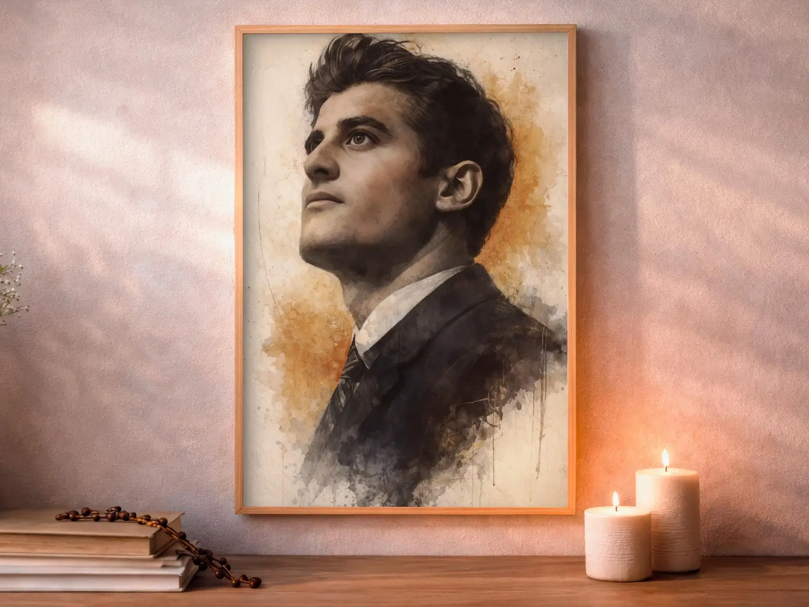 Framed Sacred Heart of Jesus above bed, bedroom sanctuary offering mercy and trust, jesus wall art artwork of jesus