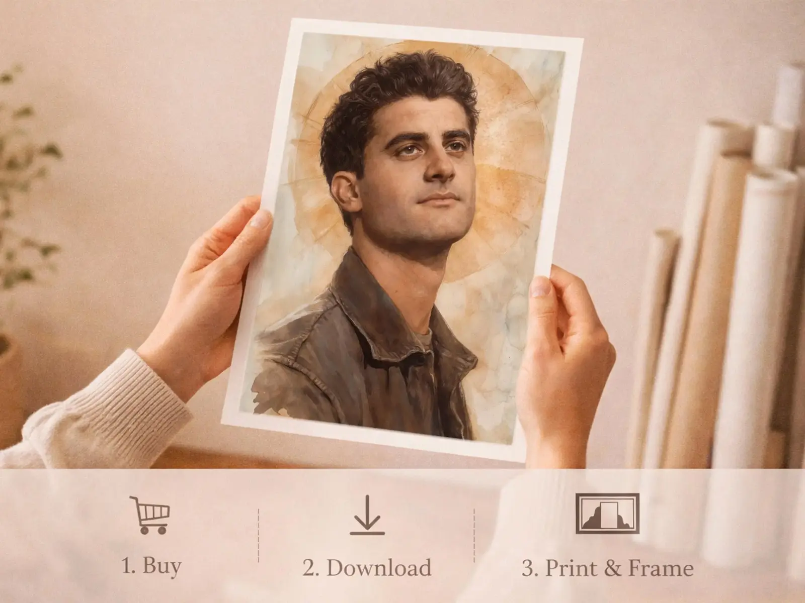 Sacred Heart of Jesus framed above sofa, living room display blending peace and devotion, bible wall art catholic wall art