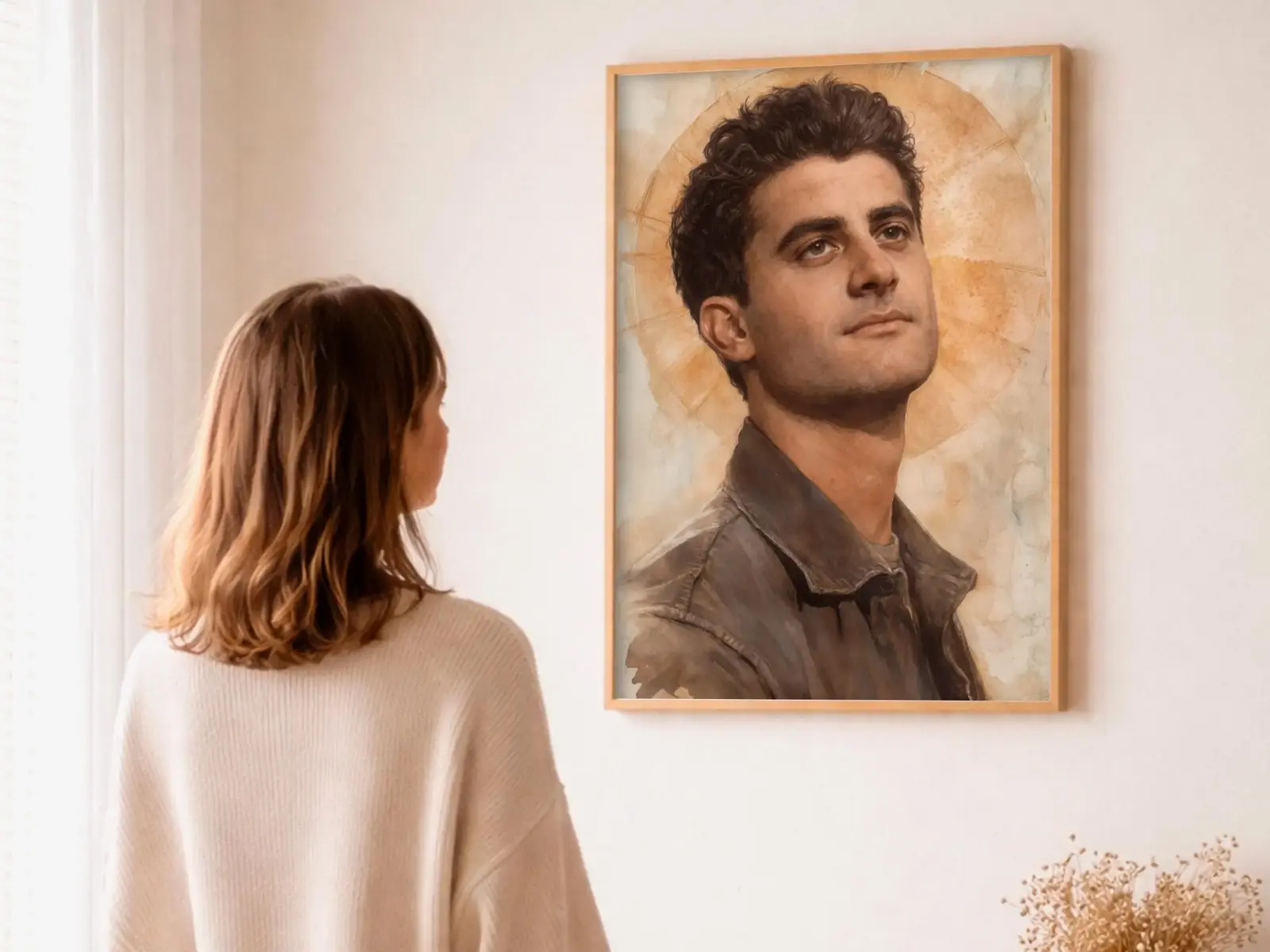 Close-up detail of the flaming Sacred Heart, thorn crown and cross, jesus sacred heart biblical wall art