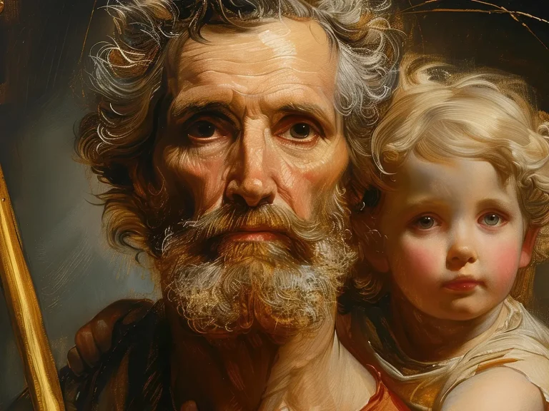 Saint Christopher Art Print: Protective Bearer with Christ Child, Christian Wall Art (Digital Download)