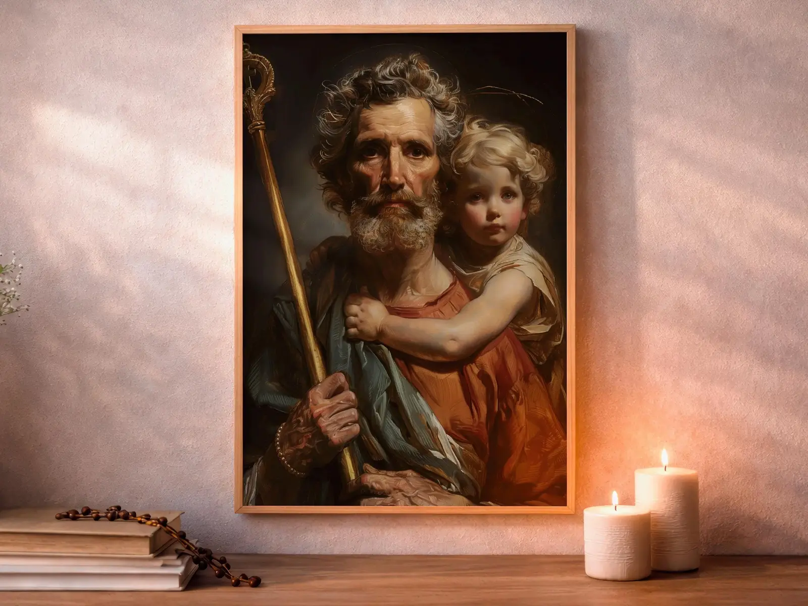 Framed Sacred Heart of Jesus above bed, bedroom sanctuary offering mercy and trust, jesus wall art artwork of jesus