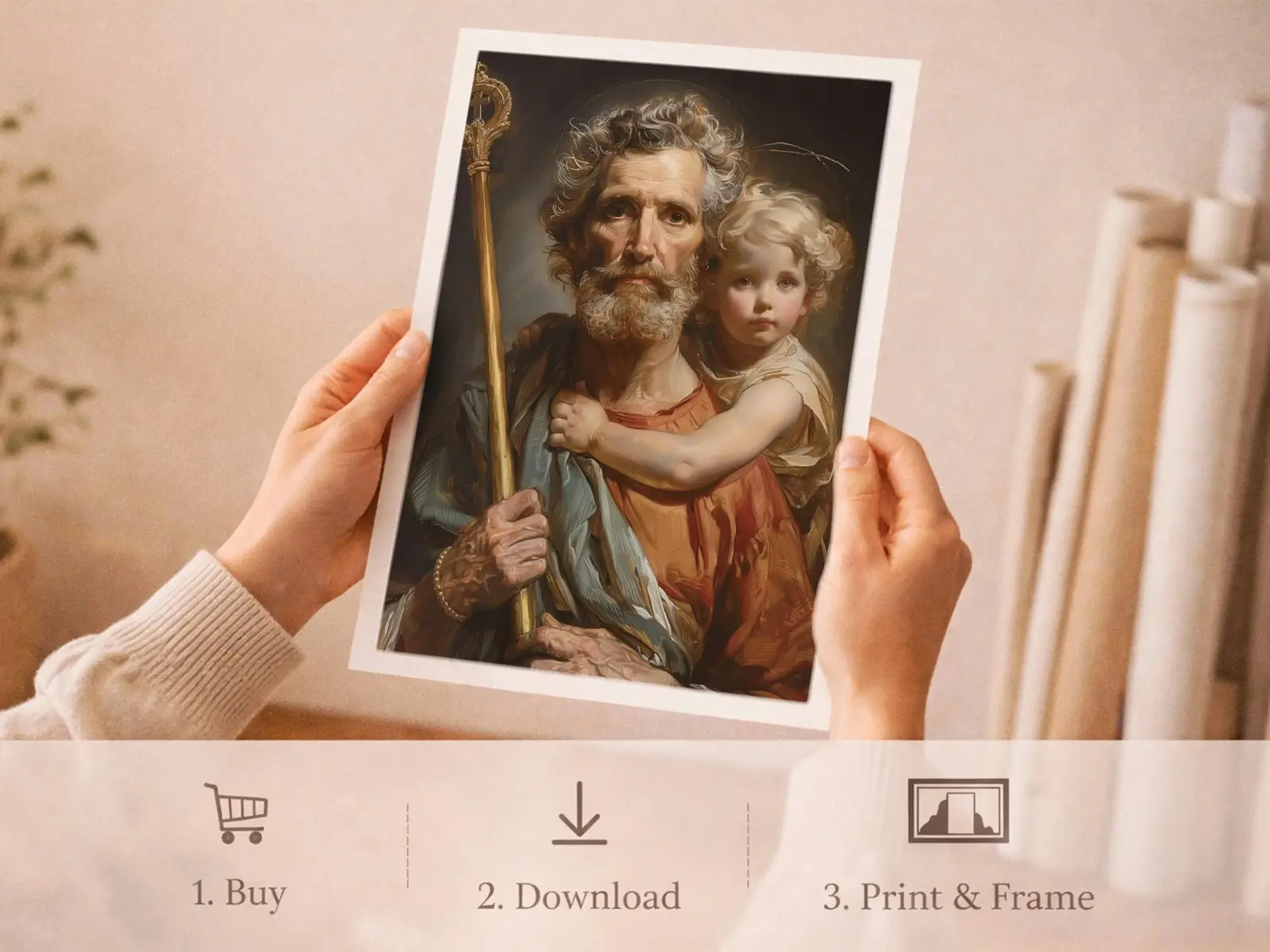 Sacred Heart of Jesus framed above sofa, living room display blending peace and devotion, bible wall art catholic wall art