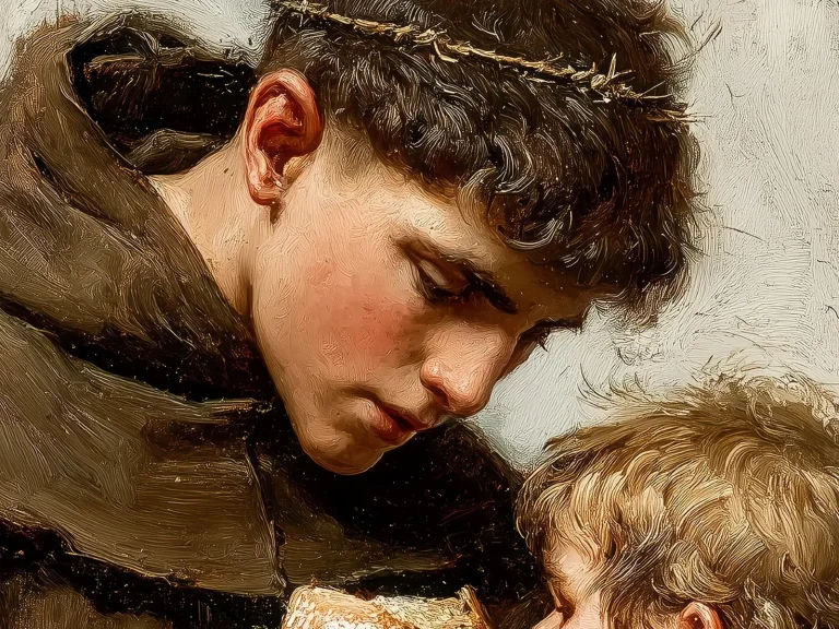 Saint Anthony Art Print: Offering Bread to a Child, Catholic Wall Art (Digital Download)
