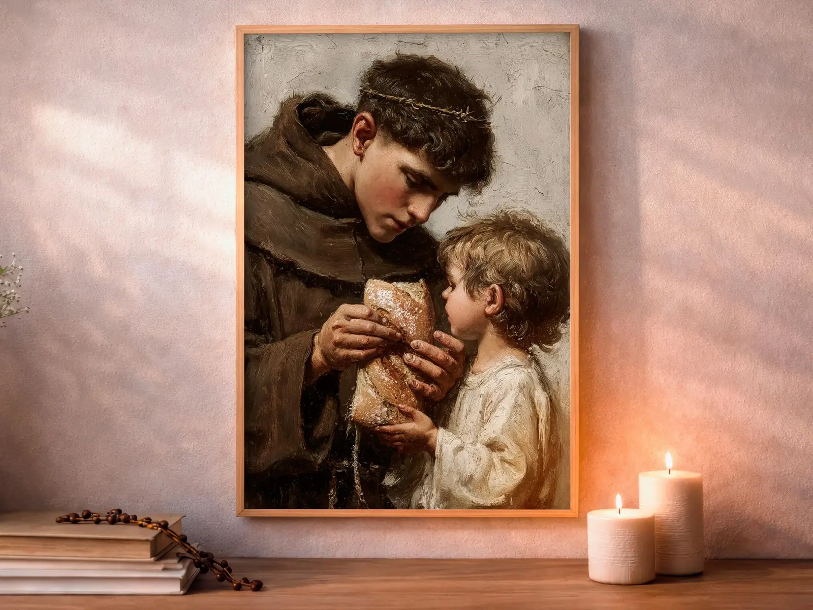 Framed Sacred Heart of Jesus above bed, bedroom sanctuary offering mercy and trust, jesus wall art artwork of jesus