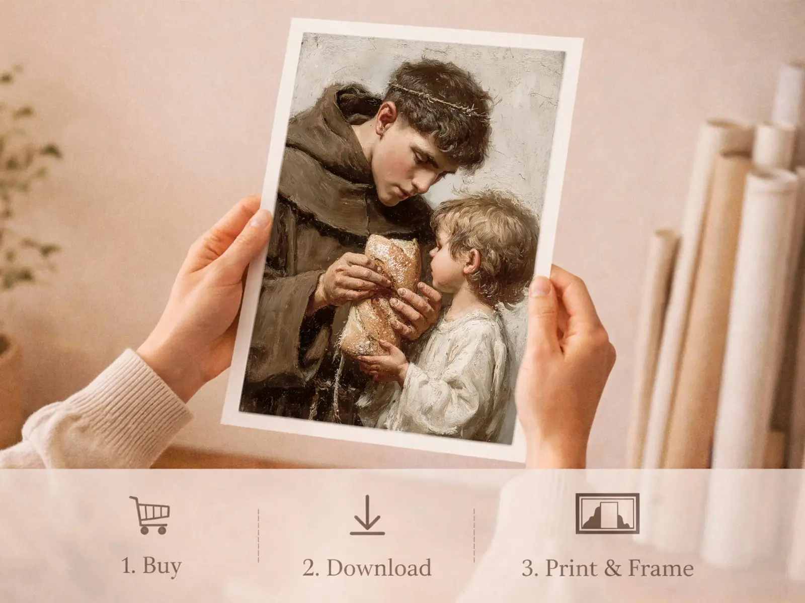 Sacred Heart of Jesus framed above sofa, living room display blending peace and devotion, bible wall art catholic wall art