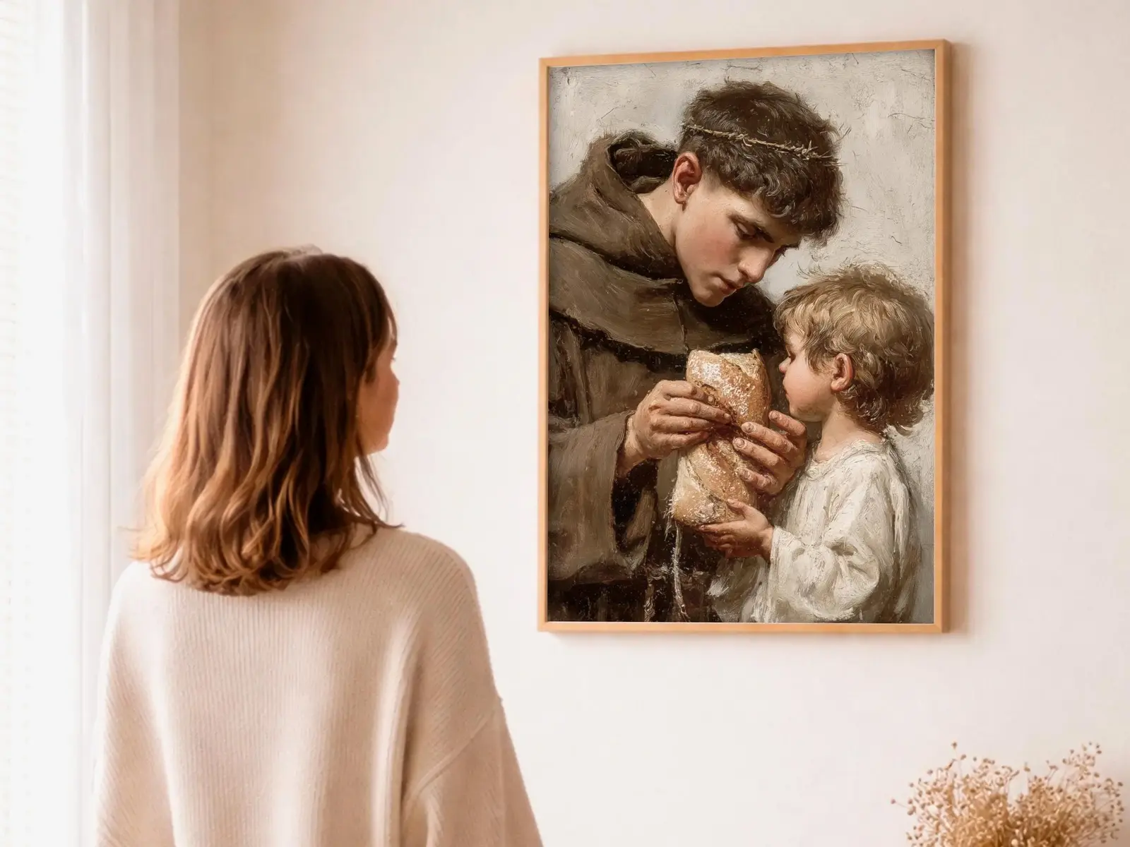Close-up detail of the flaming Sacred Heart, thorn crown and cross, jesus sacred heart biblical wall art