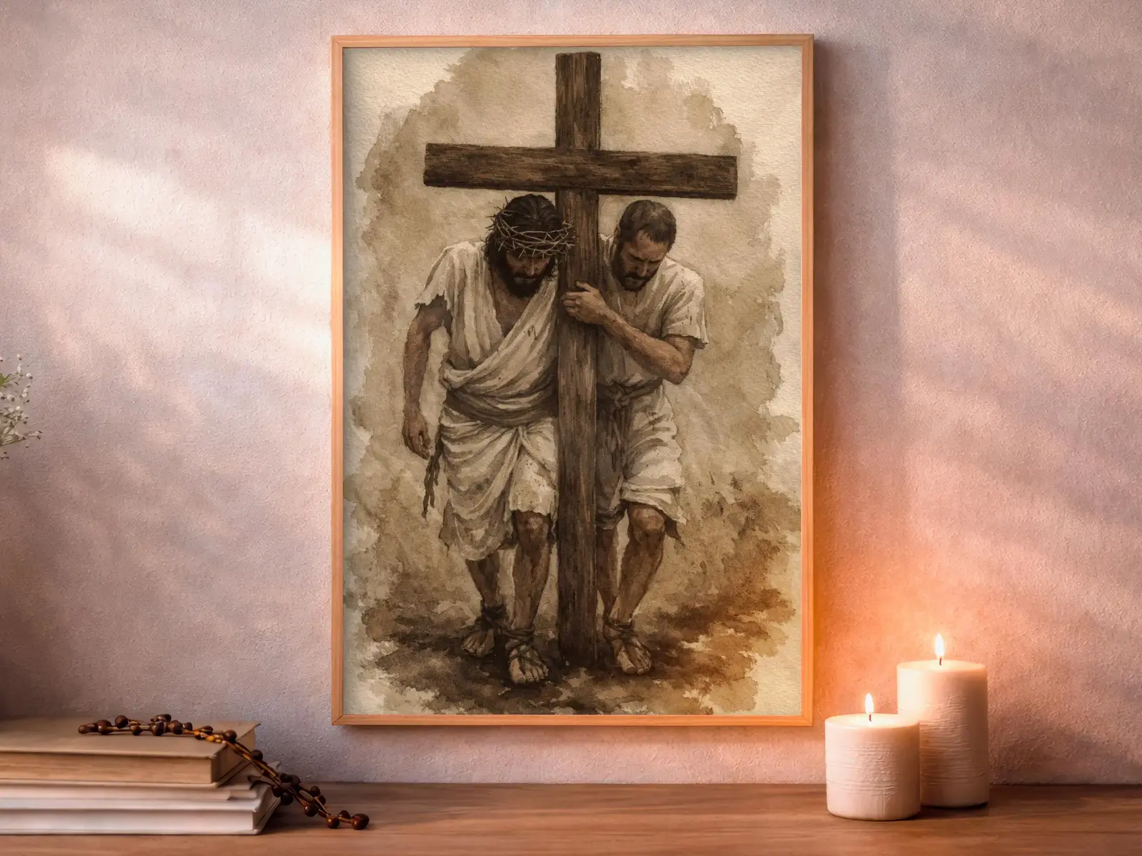 Framed Sacred Heart of Jesus above bed, bedroom sanctuary offering mercy and trust, jesus wall art artwork of jesus