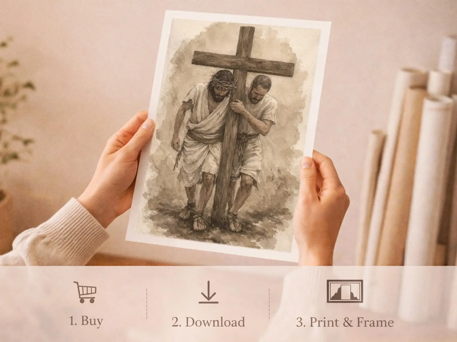 Sacred Heart of Jesus framed above sofa, living room display blending peace and devotion, bible wall art catholic wall art