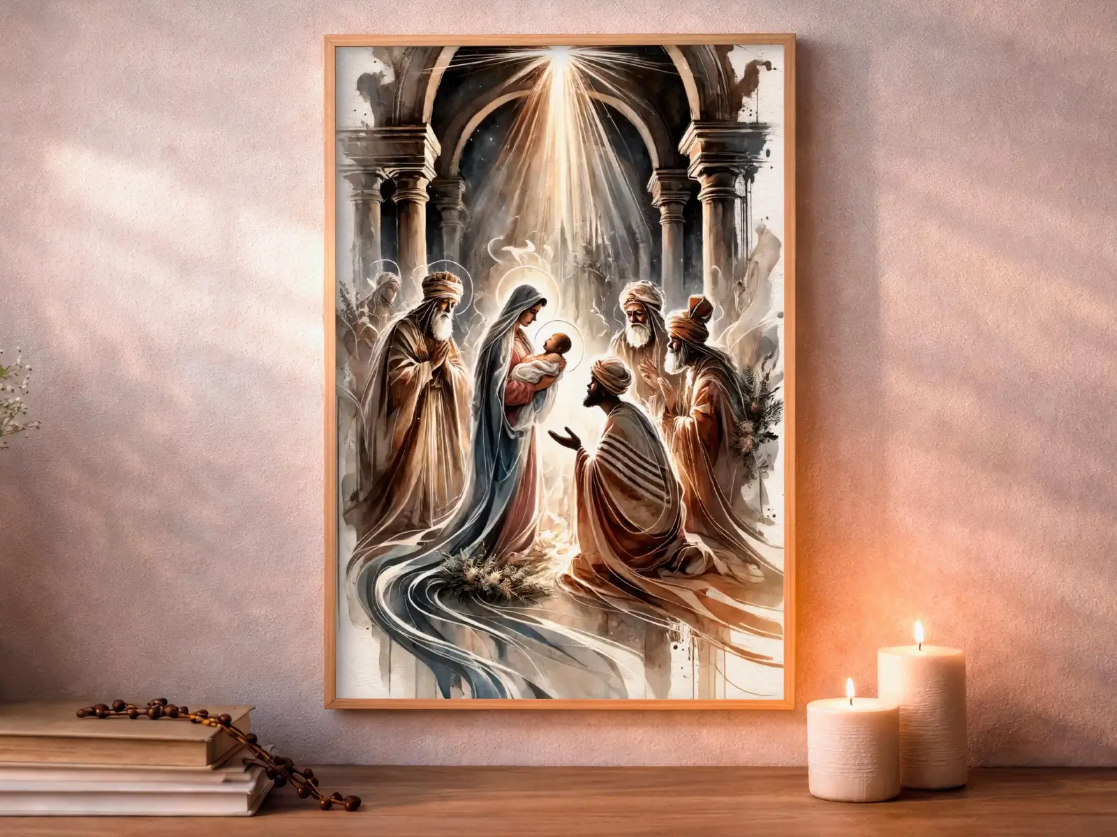 Framed Sacred Heart of Jesus above bed, bedroom sanctuary offering mercy and trust, jesus wall art artwork of jesus