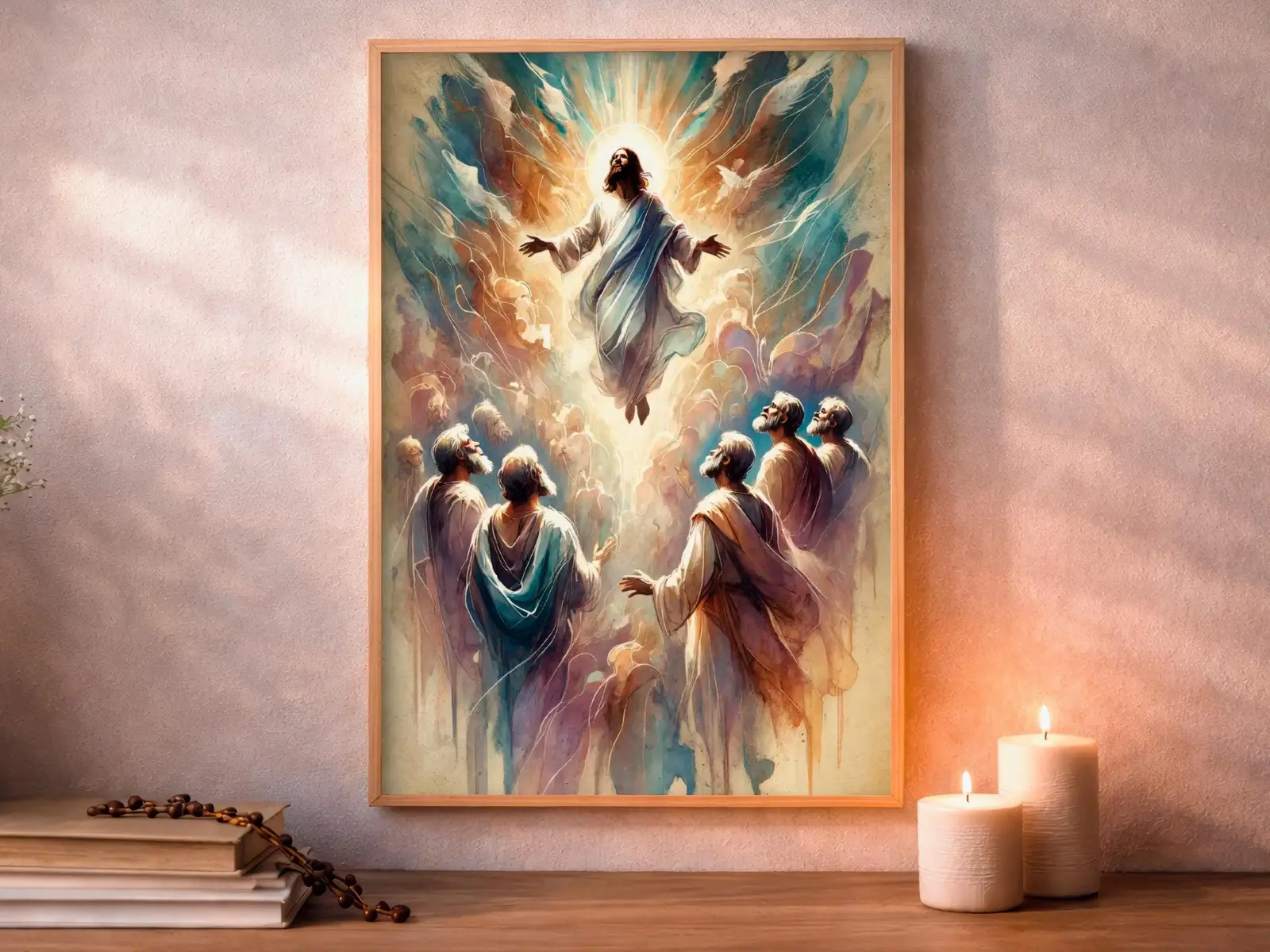Framed Sacred Heart of Jesus above bed, bedroom sanctuary offering mercy and trust, jesus wall art artwork of jesus