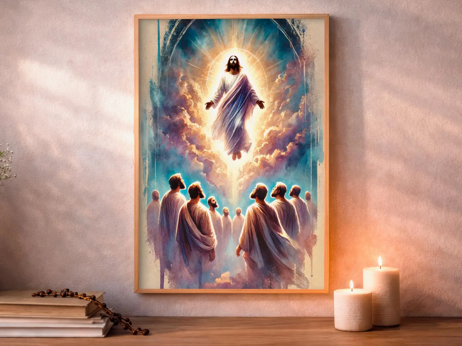 sacred heart of jesus Framed Sacred Heart of Jesus above bed, bedroom sanctuary offering mercy and trust, jesus wall art artwork of jesus