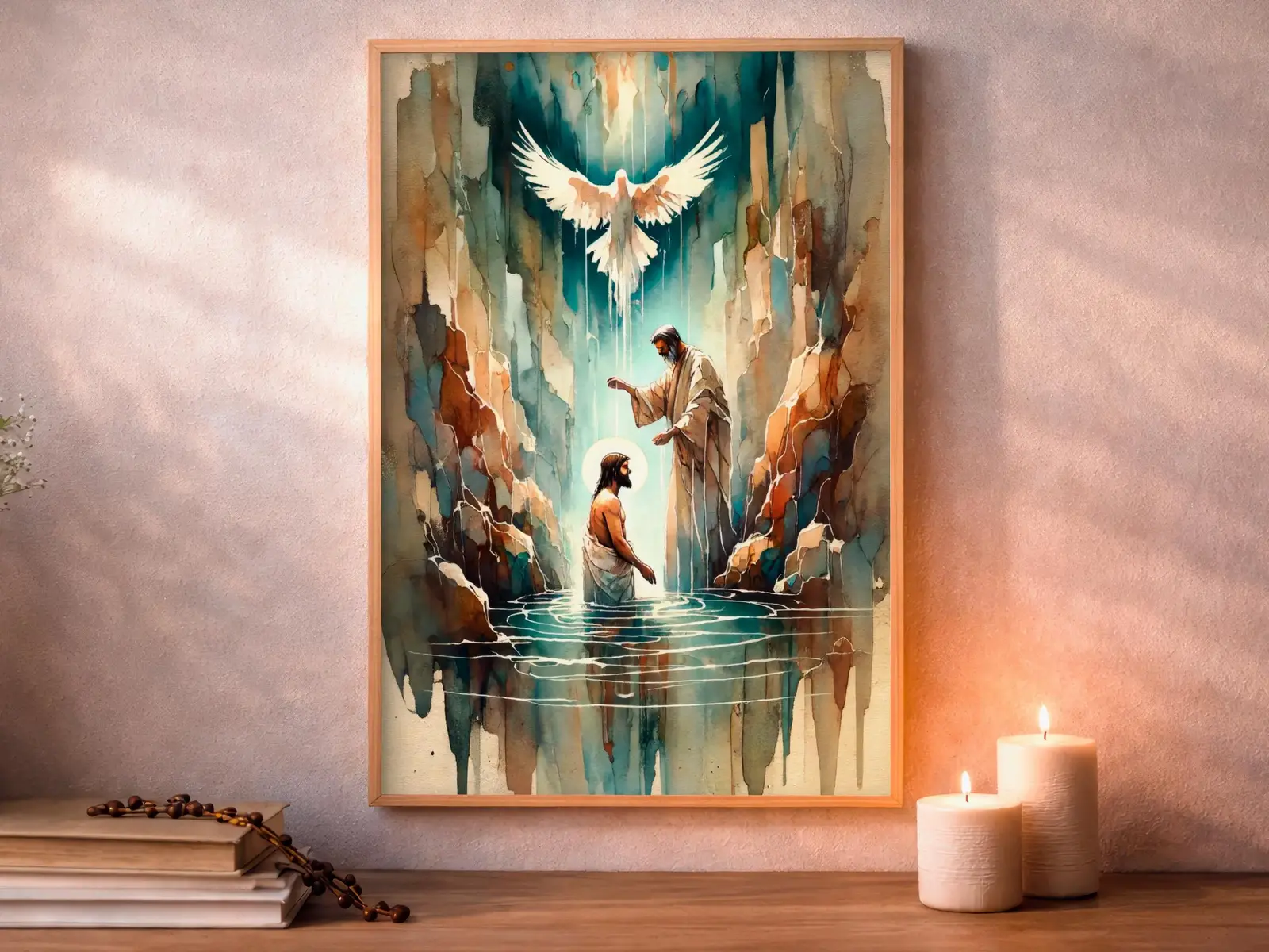 Framed Sacred Heart of Jesus above bed, bedroom sanctuary offering mercy and trust, jesus wall art artwork of jesus