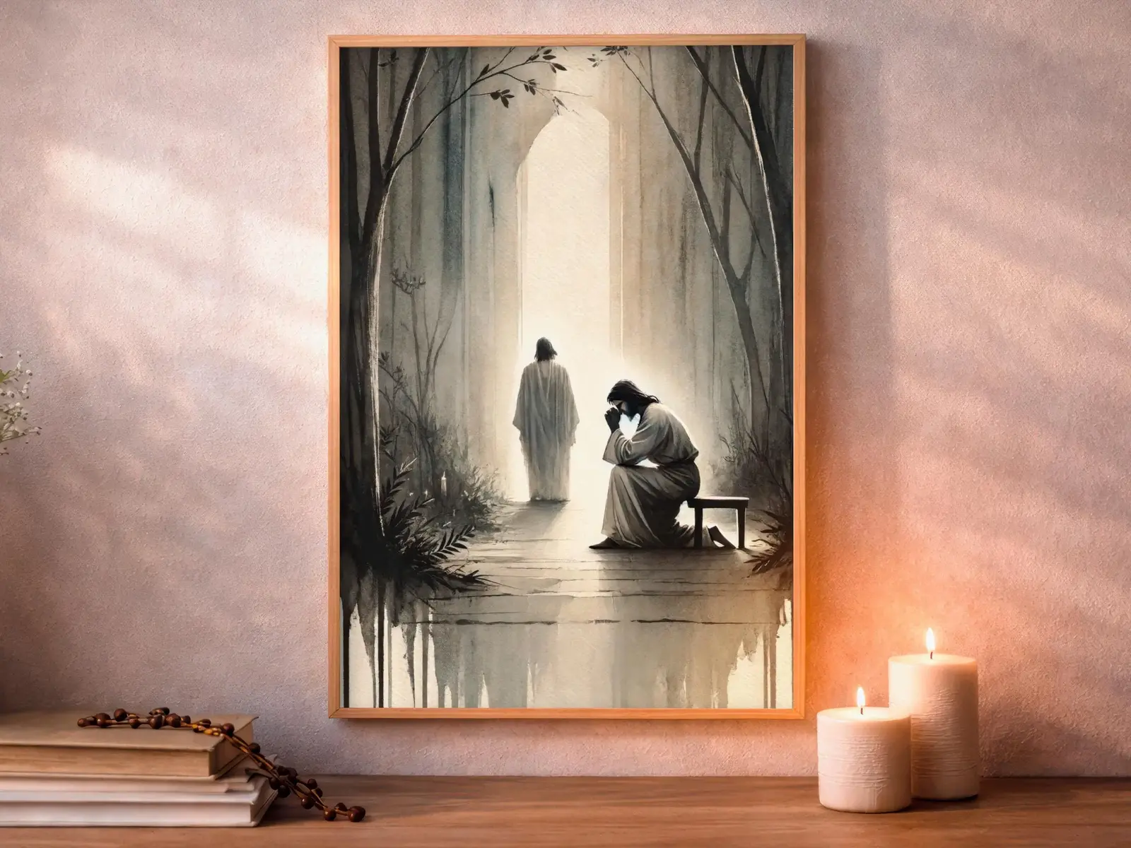 sacred heart of jesus Framed Sacred Heart of Jesus above bed, bedroom sanctuary offering mercy and trust, jesus wall art artwork of jesus