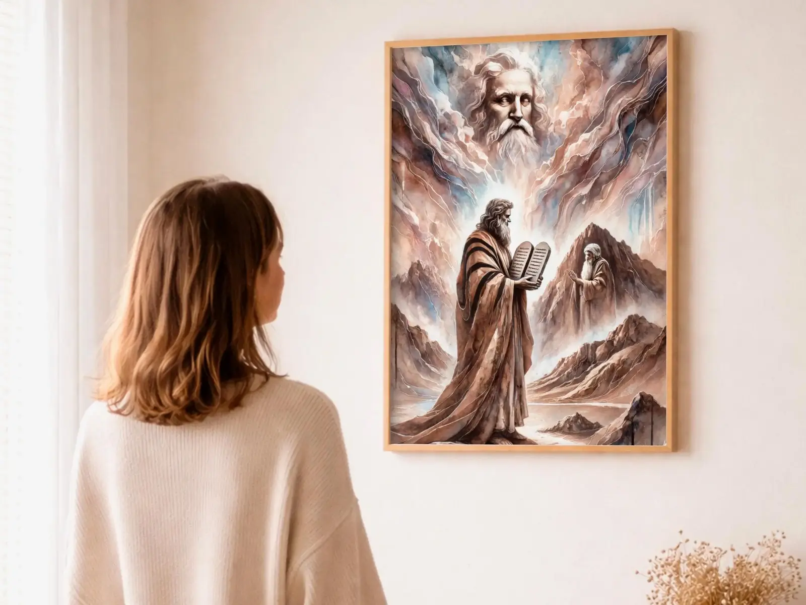 Close-up detail of the flaming Sacred Heart, thorn crown and cross, jesus sacred heart biblical wall art