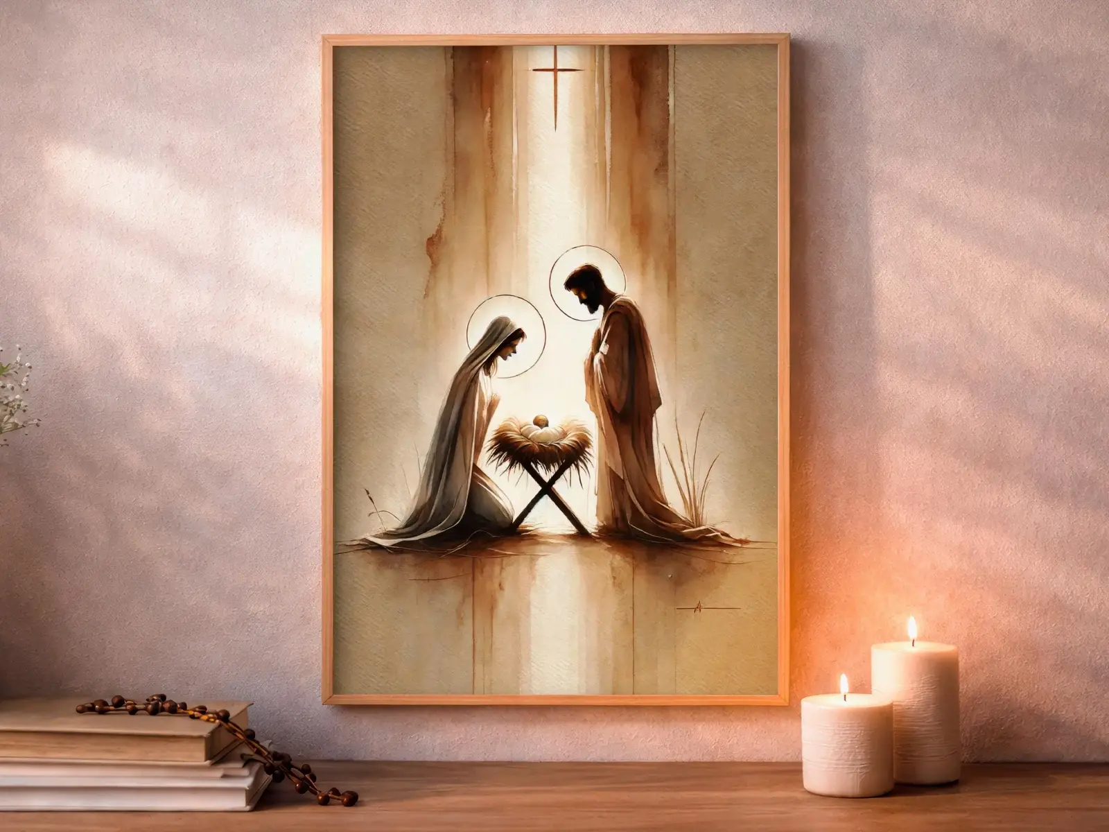 Framed Sacred Heart of Jesus above bed, bedroom sanctuary offering mercy and trust, jesus wall art artwork of jesus