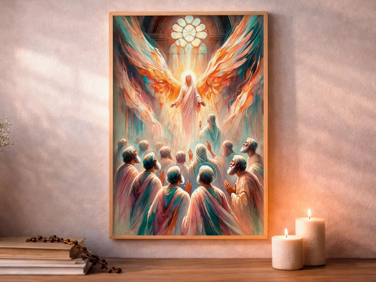 Framed Sacred Heart of Jesus above bed, bedroom sanctuary offering mercy and trust, jesus wall art artwork of jesus