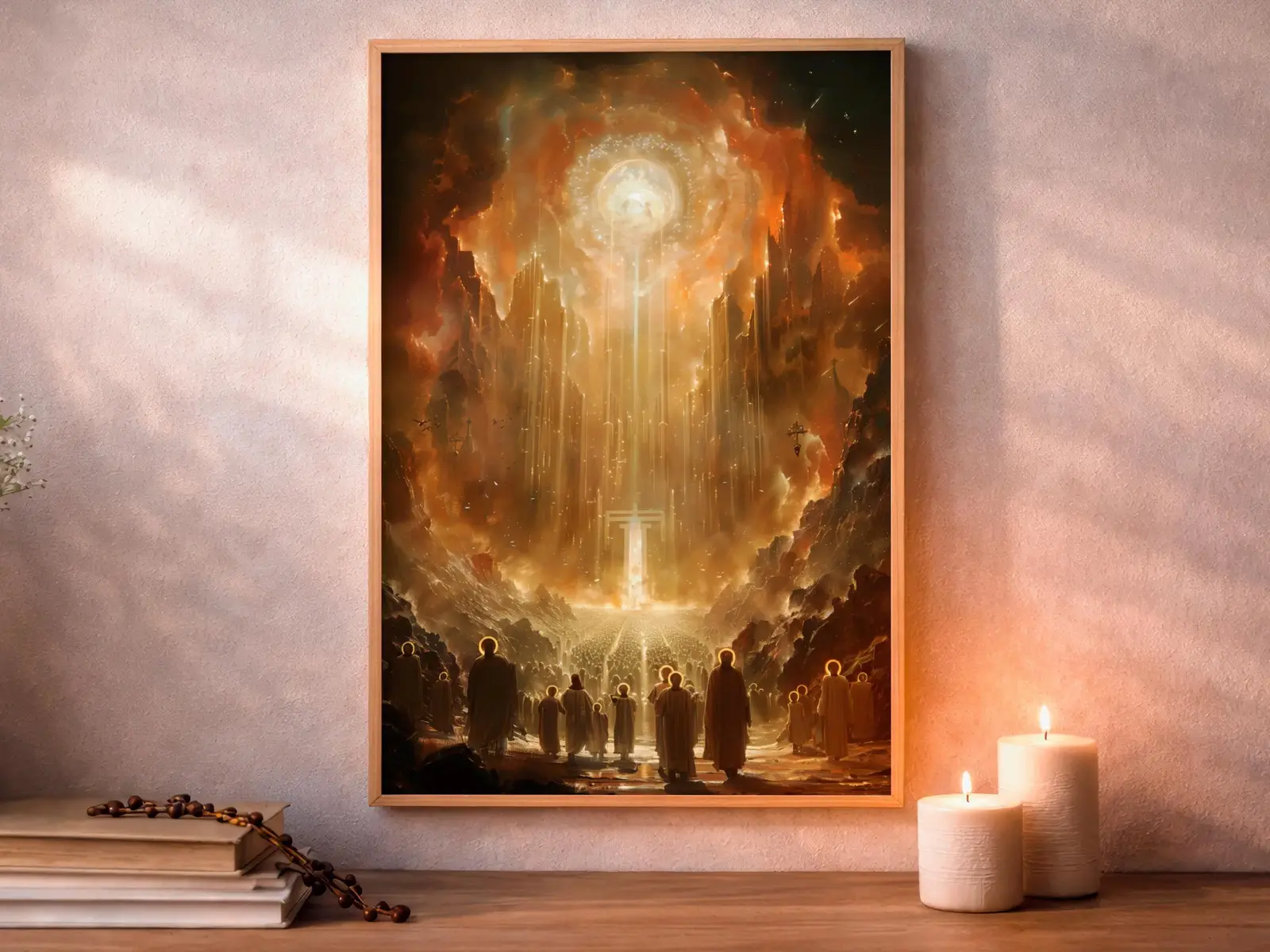 Framed Sacred Heart of Jesus above bed, bedroom sanctuary offering mercy and trust, jesus wall art artwork of jesus