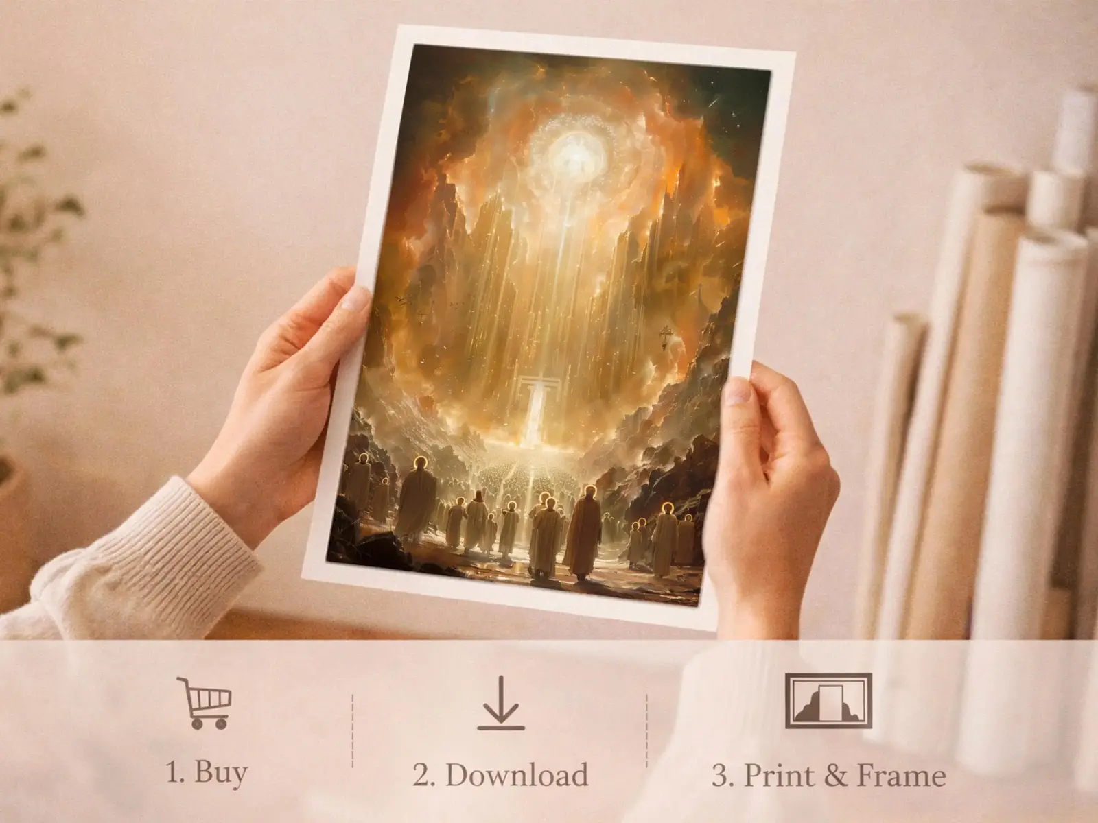 Sacred Heart of Jesus framed above sofa, living room display blending peace and devotion, bible wall art catholic wall art