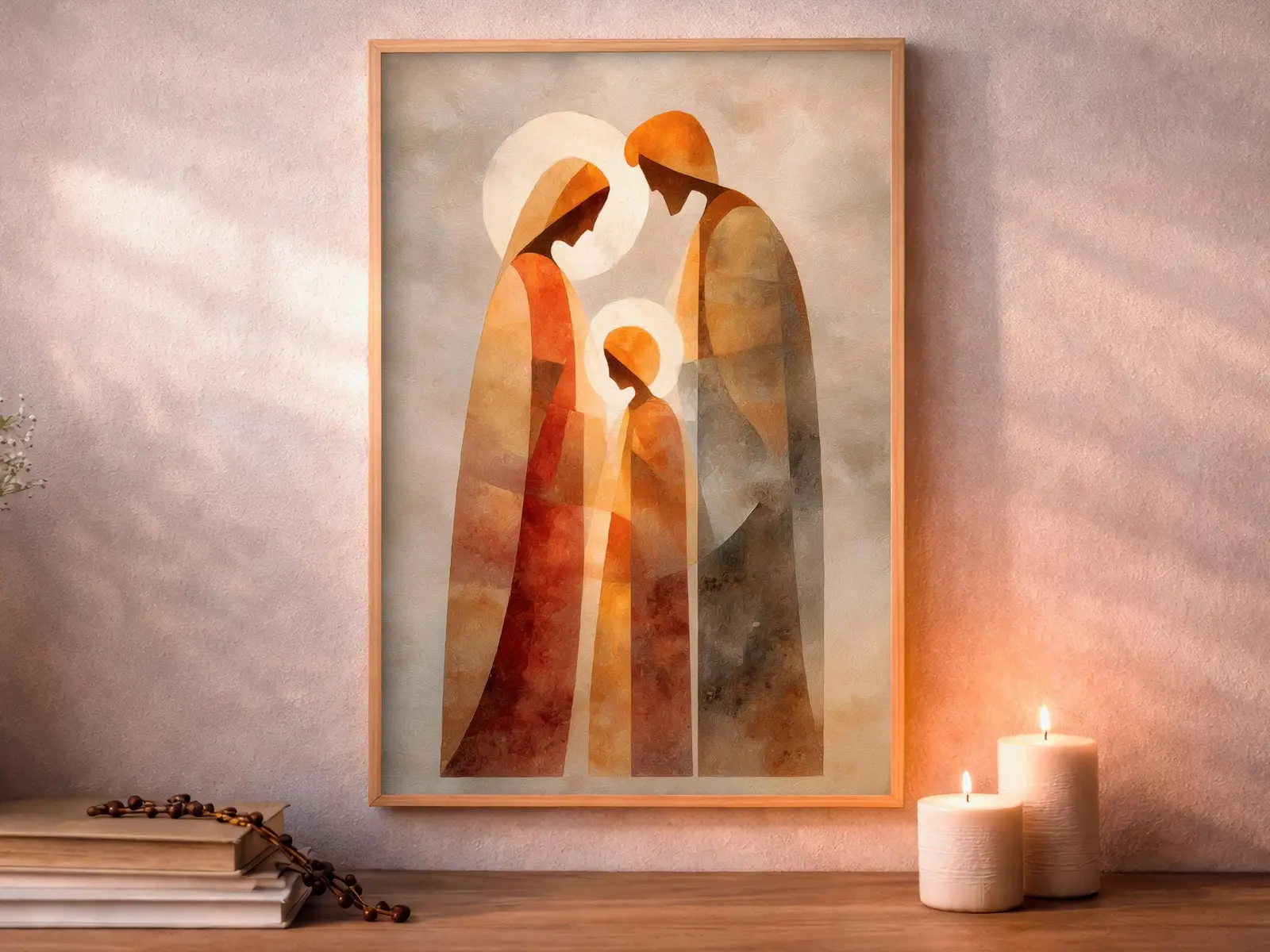 Framed Sacred Heart of Jesus above bed, bedroom sanctuary offering mercy and trust, jesus wall art artwork of jesus