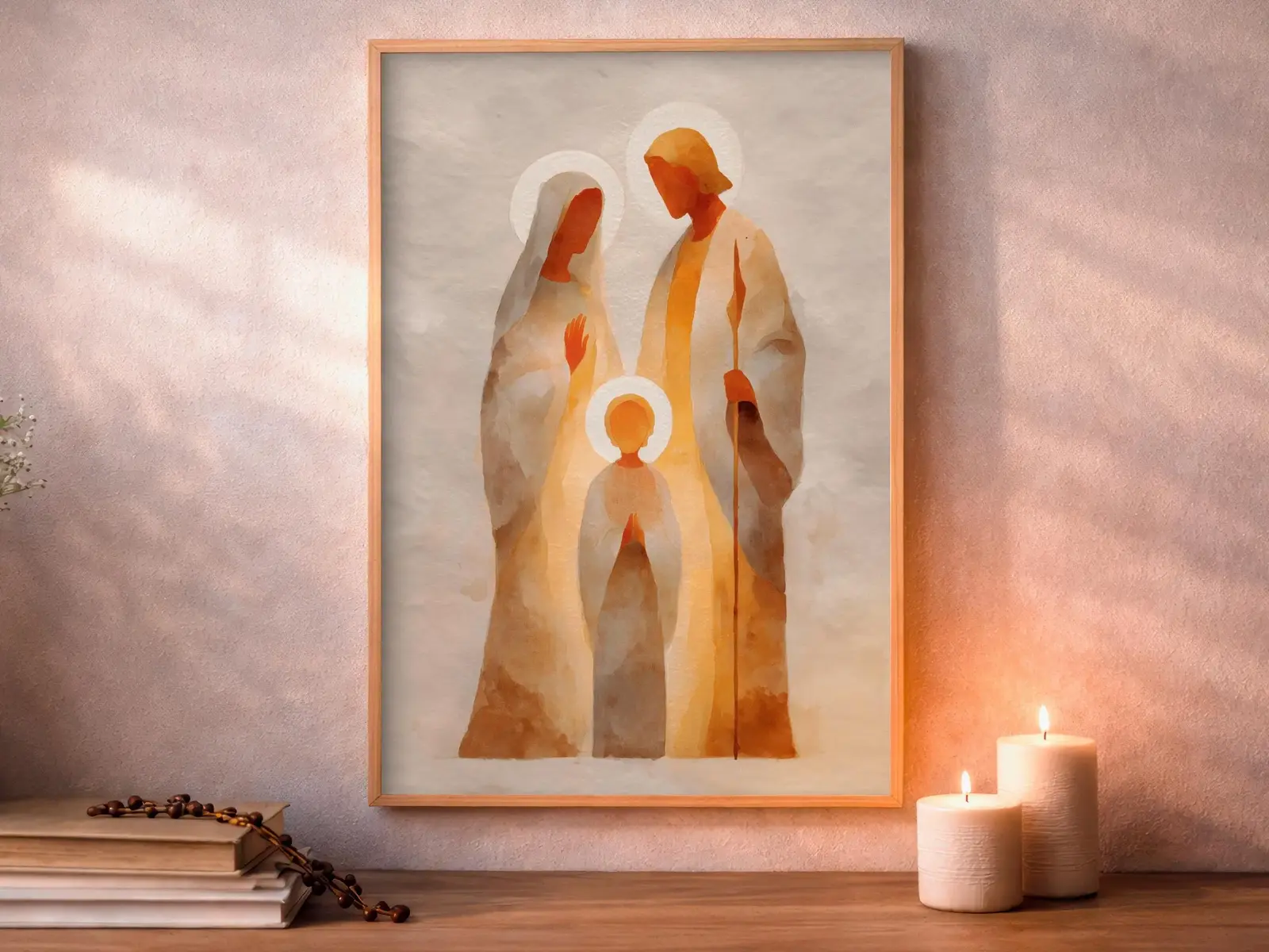 Framed Sacred Heart of Jesus above bed, bedroom sanctuary offering mercy and trust, jesus wall art artwork of jesus