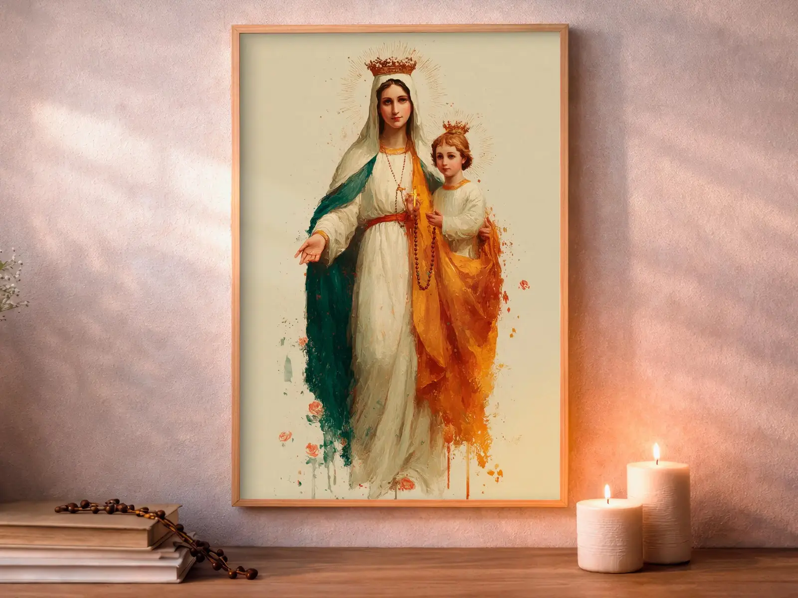 Framed Sacred Heart of Jesus above bed, bedroom sanctuary offering mercy and trust, jesus wall art artwork of jesus