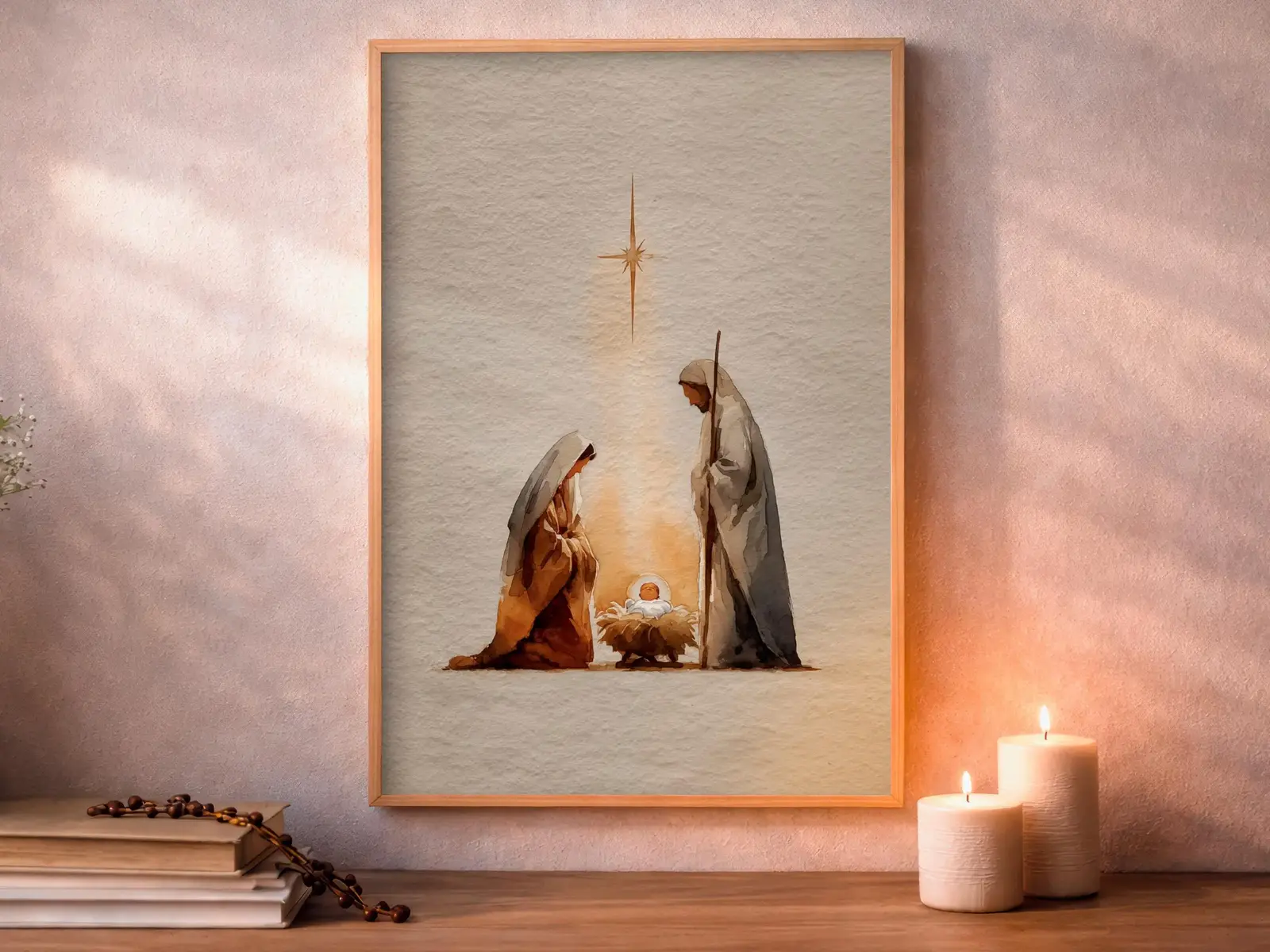 Framed Sacred Heart of Jesus above bed, bedroom sanctuary offering mercy and trust, jesus wall art artwork of jesus